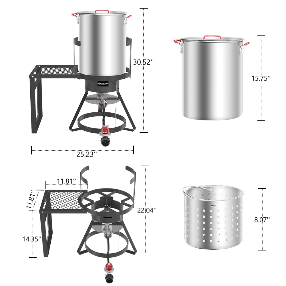 30Qt Turkey Fryer Kit with Basket - Outdoor Propane Deep Fryer with 50,000BTU Cast Iron Burner, Steamer & Seafood Boiler Set - Perfect for Thanksgiving, Backyard BBQs & Outdoor Cooking (Black)