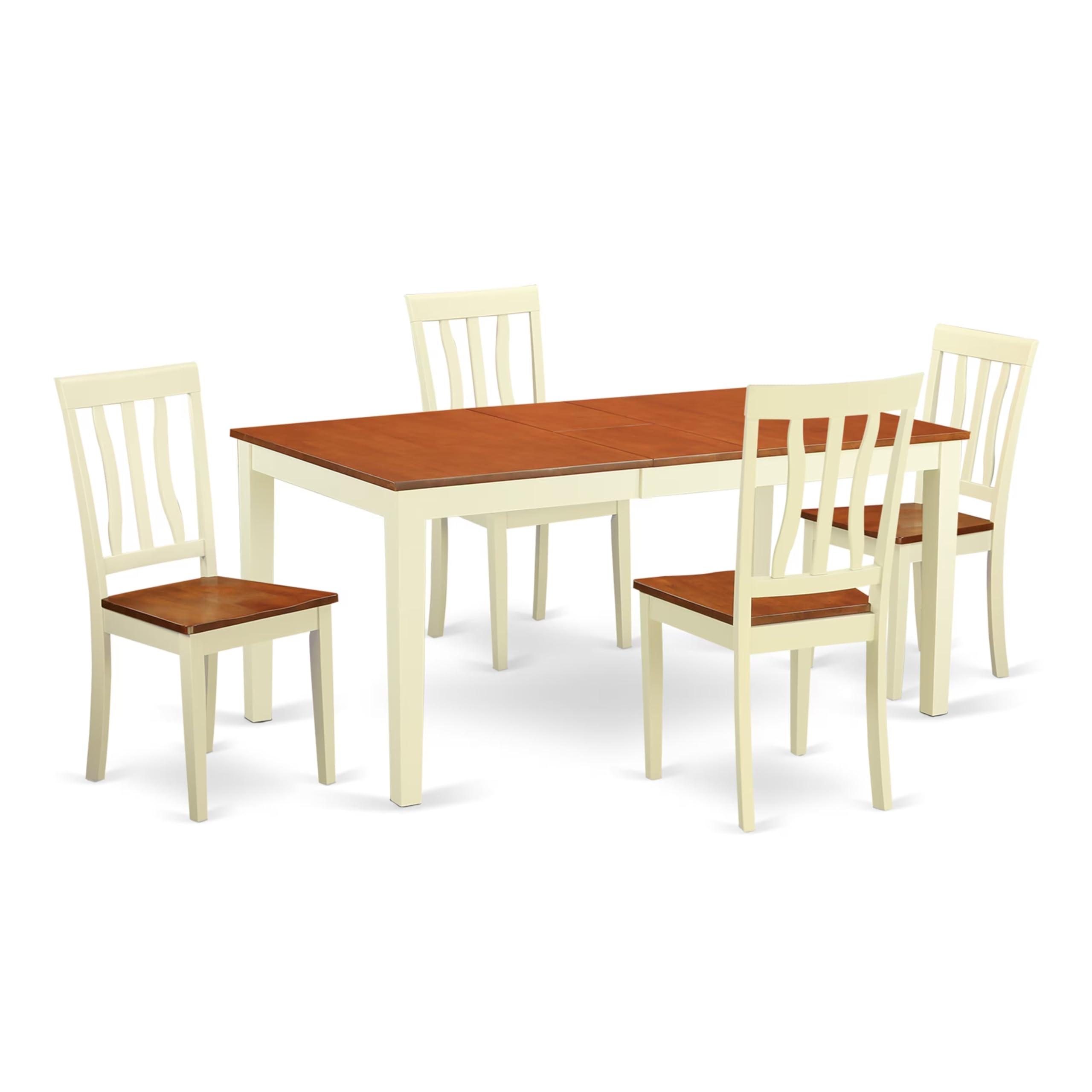 East West Furniture NIAN5-WHI-W 5-Piece Dining Set with Extendable Table & 4 Chairs - 36x66 Inch Buttermilk & Cherry Finish - Perfect for Small Spaces, Kitchens, and Dining Rooms