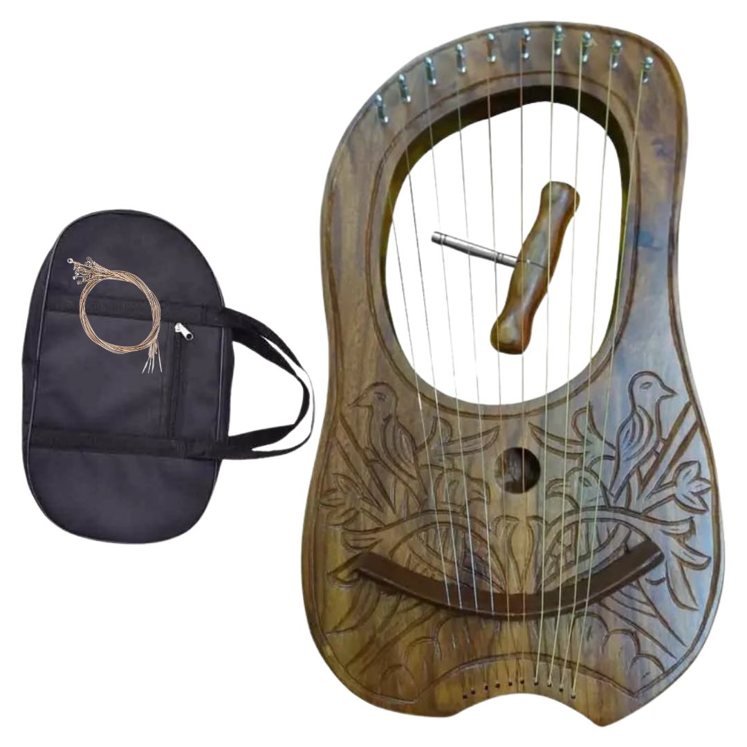 Irish Lyre Harp with Rosewood Body & Metal Strings - 4 Birds Design | Handcrafted Celtic Musical Instrument for Home Decor, Wedding Gifts & Music Therapy
