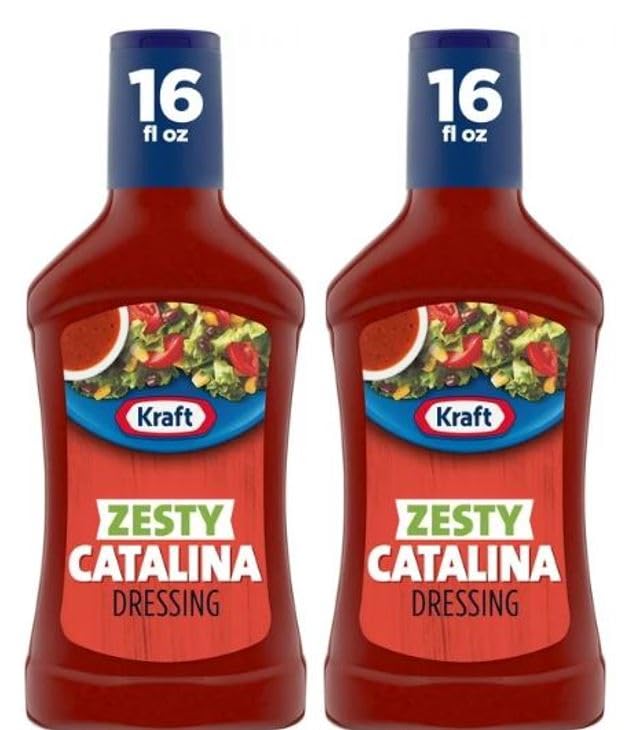 Kraft Zesty Catalina Salad Dressing - 16 fl oz Bottle (Pack of 2) with V2U Utensil Set | Perfect for Salads, BBQs & Family Gatherings | Gluten-Free & Vegan-Friendly Dressing