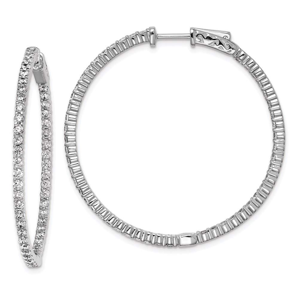 100 Stones Sterling Silver Cubic Zirconia Round Hoop Earrings for Women - Elegant In & Out Design for Everyday Wear, Parties & Special Occasions