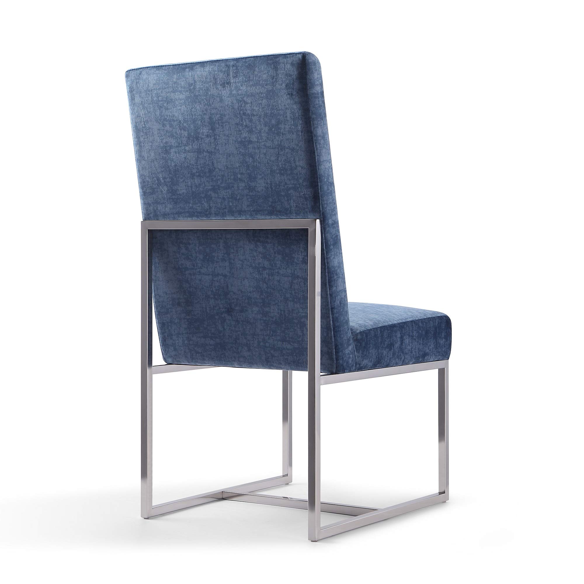 Modern Velvet Dining Chairs with High-Density Foam & Chrome Steel Frame - High-Back Fully Assembled Industrial Chic Accent Furniture (Set of 1, Blue) - Perfect for Contemporary Dining Rooms, Kitchen Islands & Home Office Spaces