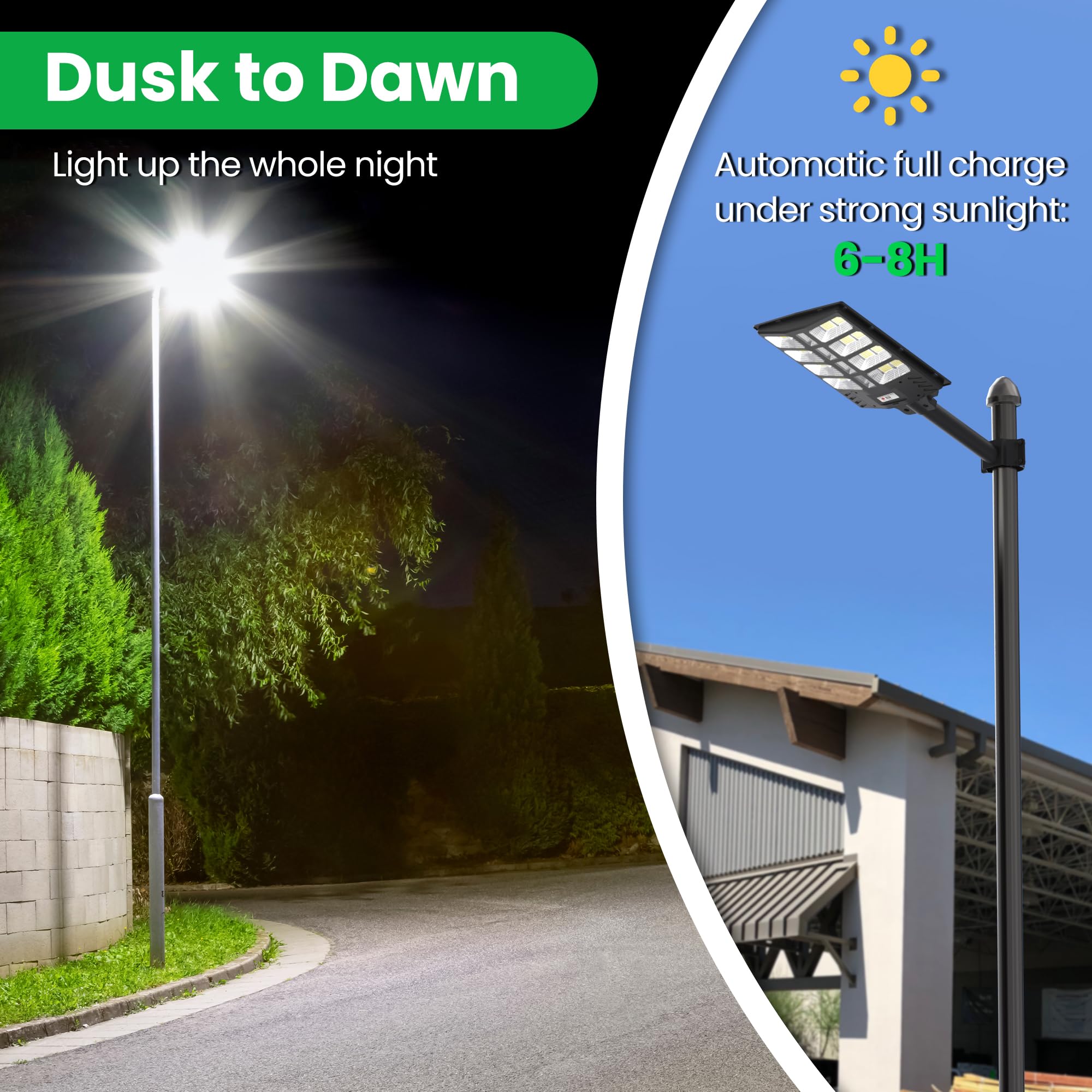 5000W Solar Street Lights Outdoor Waterproof - Commercial Solar Parking Lot Lights with Dusk to Dawn & Motion Sensor, LED Solar Flood Lights for Yard, Garden, Pathway, Driveway & Outdoor Security Lighting