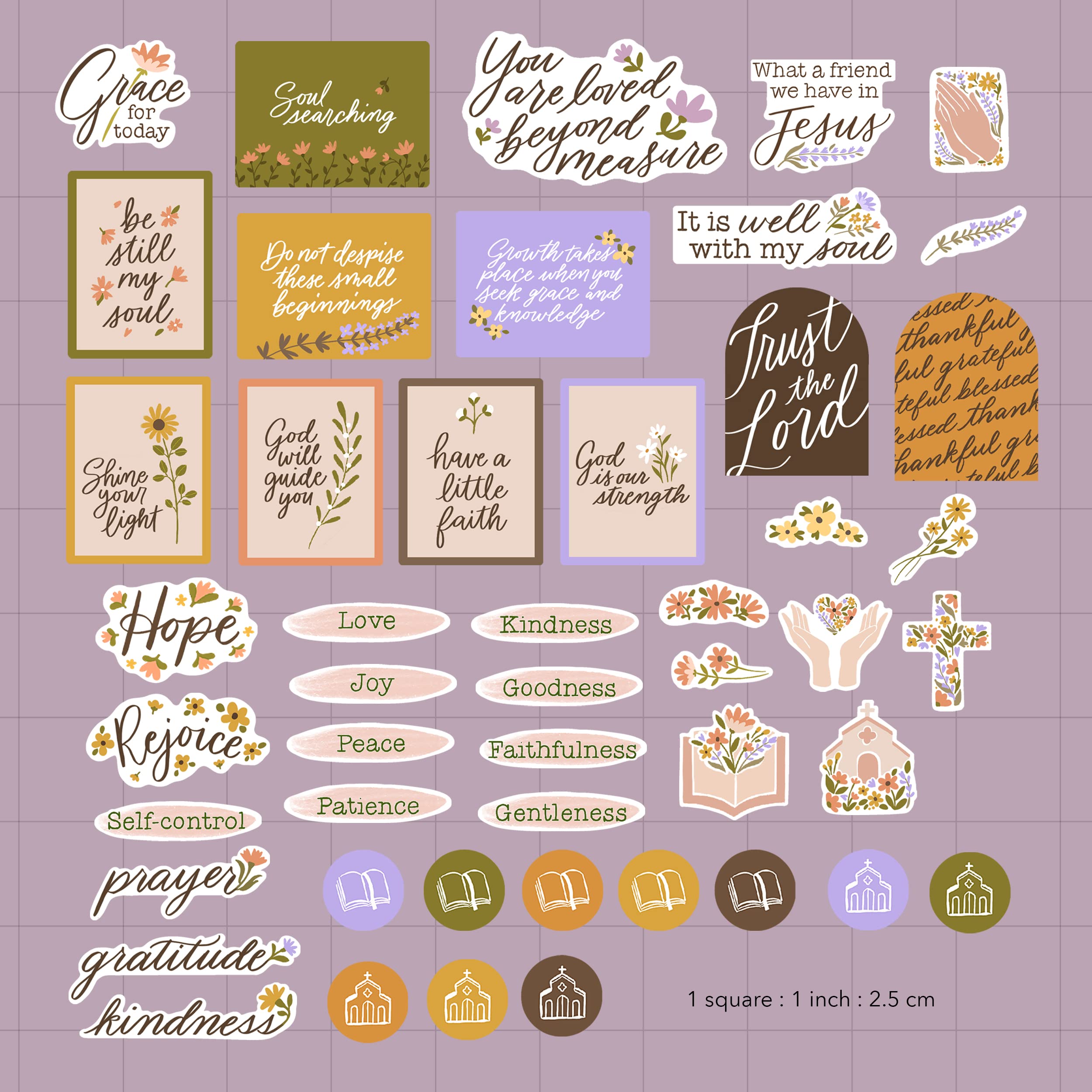 48-Piece Navy Peony Christian Vision Board Stickers - Floral & Minimalist Religious Stickers for Bible Journaling, Christian Planners & Faith-Based Scrapbooking