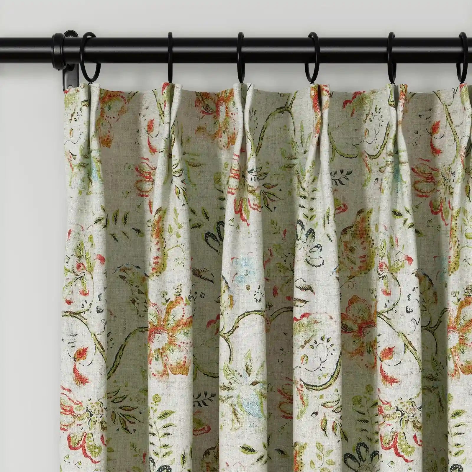 Bohemian Botanical Pleated Drapery Curtains - 52 Inch Width - Elegant Boho Home Decor for Living Room & Bedroom