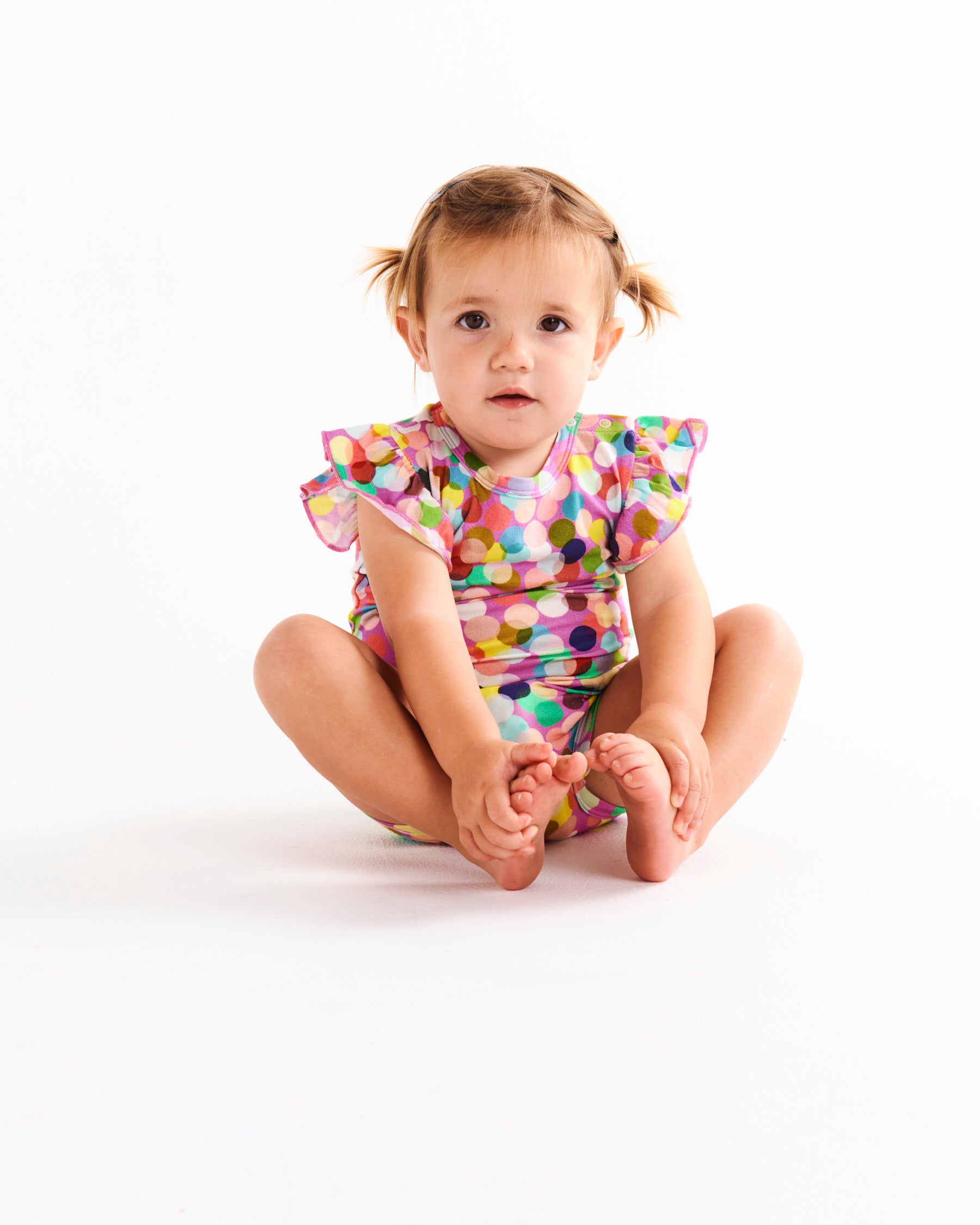 Confetti Pink Organic Cotton Short Sleeve Frill Romper for Baby Girls | Soft & Comfortable Summer Outfit | Perfect for Playdates, Photoshoots & Special Occasions