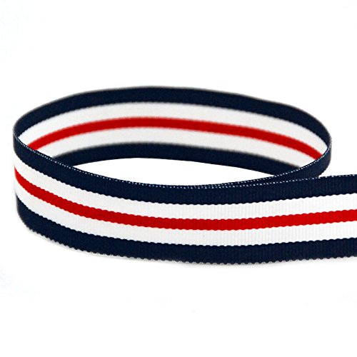 Nautical Red, White, Navy Blue Stripe Grosgrain Ribbon