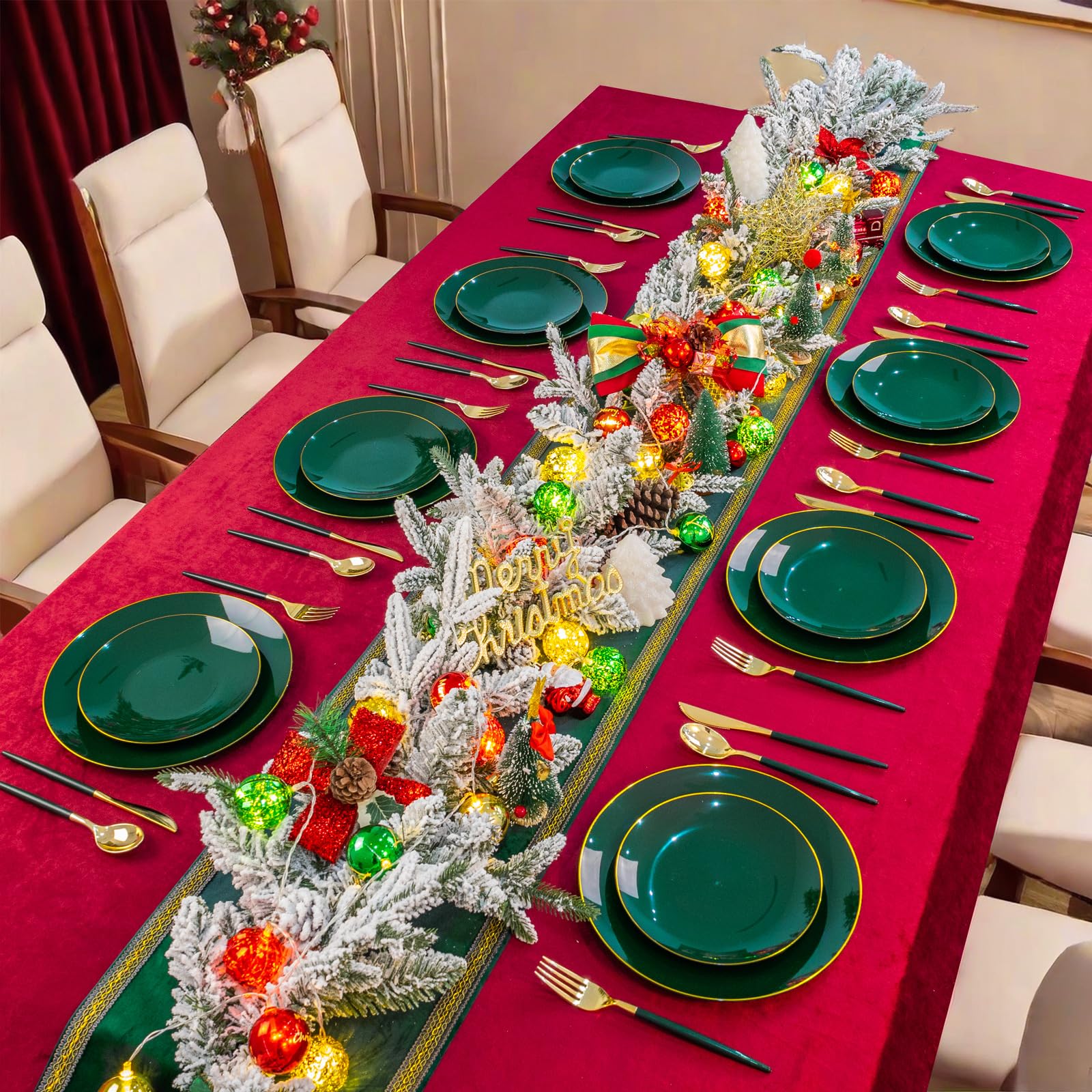 Liacere 150-Piece Green Plastic Plates Set with Gold Plastic Silverware - Eco-Friendly Disposable Dinnerware for 30 Guests - Perfect for St. Patrick's Day Parties, Picnics, BBQs & Outdoor Events