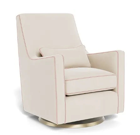 Luca Glider Beach Chair with Petal Pink Piping & Gold Base - Lightweight Portable Lounge Chair for Beach, Pool, Backyard & Outdoor Relaxation