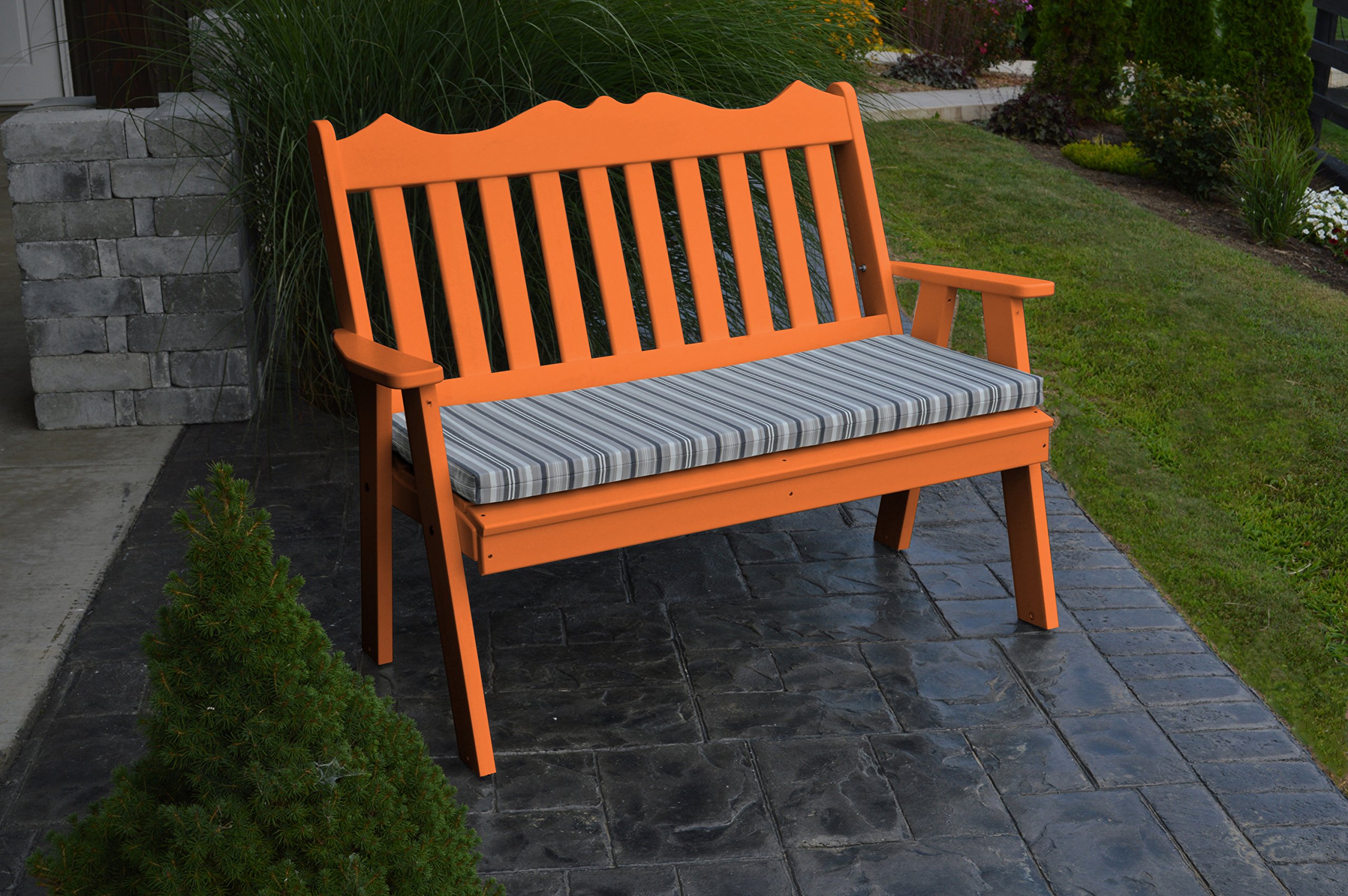A & L Furniture Poly Royal English Bench - Durable Outdoor Garden Bench, Orange - Perfect for Patio, Backyard, and Garden Decor