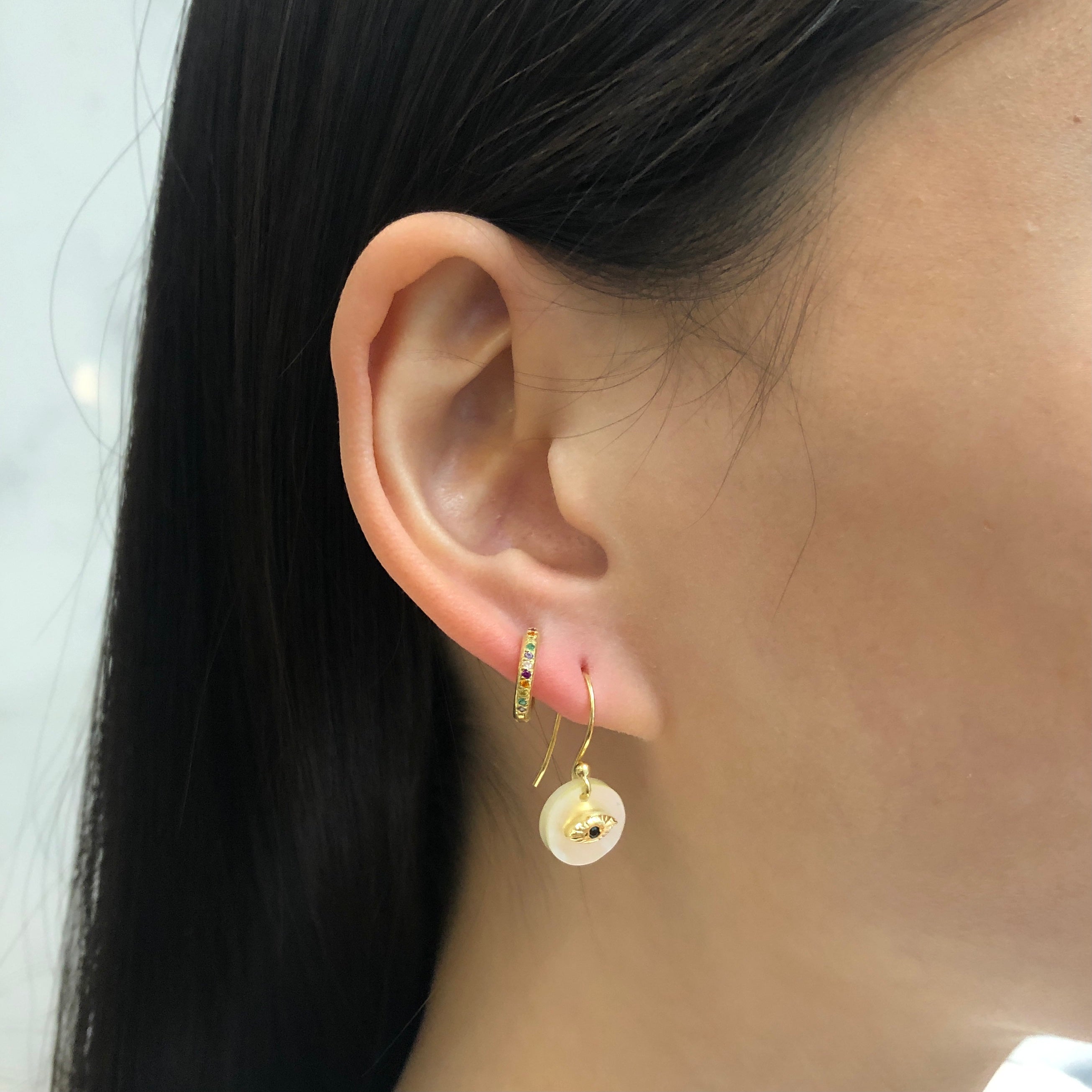 Pyramid Eye Earrings for Women - Mother of Pearl & Gold Plated Dangle Earrings (Pair) | Boho Chic Jewelry for Everyday Wear, Parties & Special Occasions
