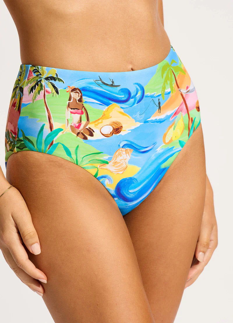 Seafolly South Pacific High Waist Hipster Bikini Bottom - Turquoise Swimwear for Women | Perfect for Beach Vacations, Pool Parties & Summer Getaways