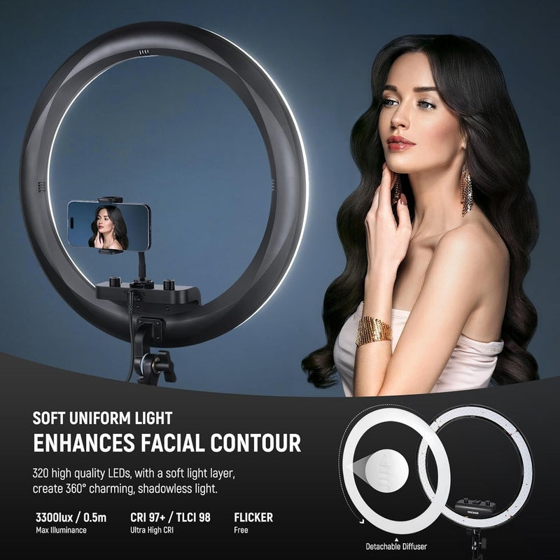 Neewer Pro 18-Inch Ring Light with Adjustable Tripod Stand - RP18B - Perfect for YouTube Videos, Live Streaming, Photography & Makeup Tutorials