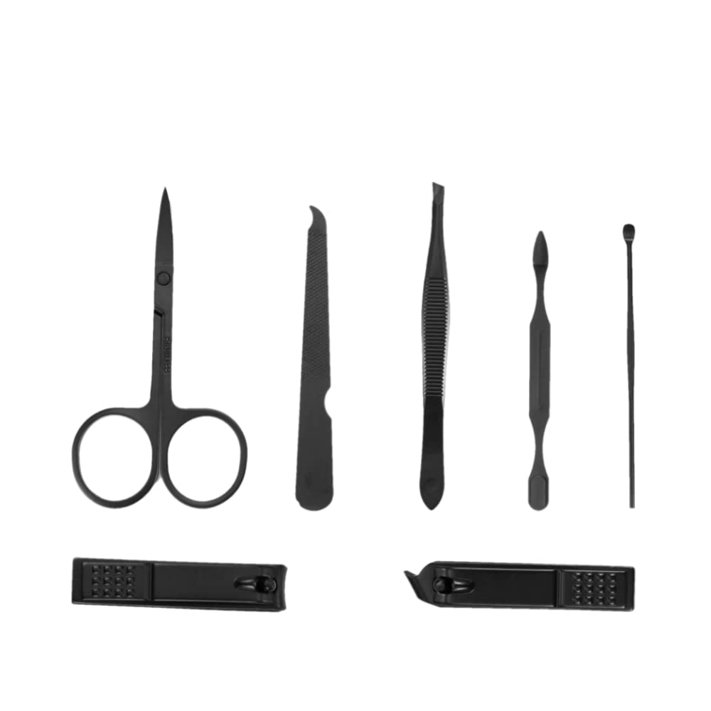 Professional Manicure & Pedicure Kit - 7Pcs Nail Care Tools Set with Nail Clippers, Tweezers & Eyebrow Scissors for Men & Women | Travel Size with Black Case | Perfect for Home, Travel & Salon Use
