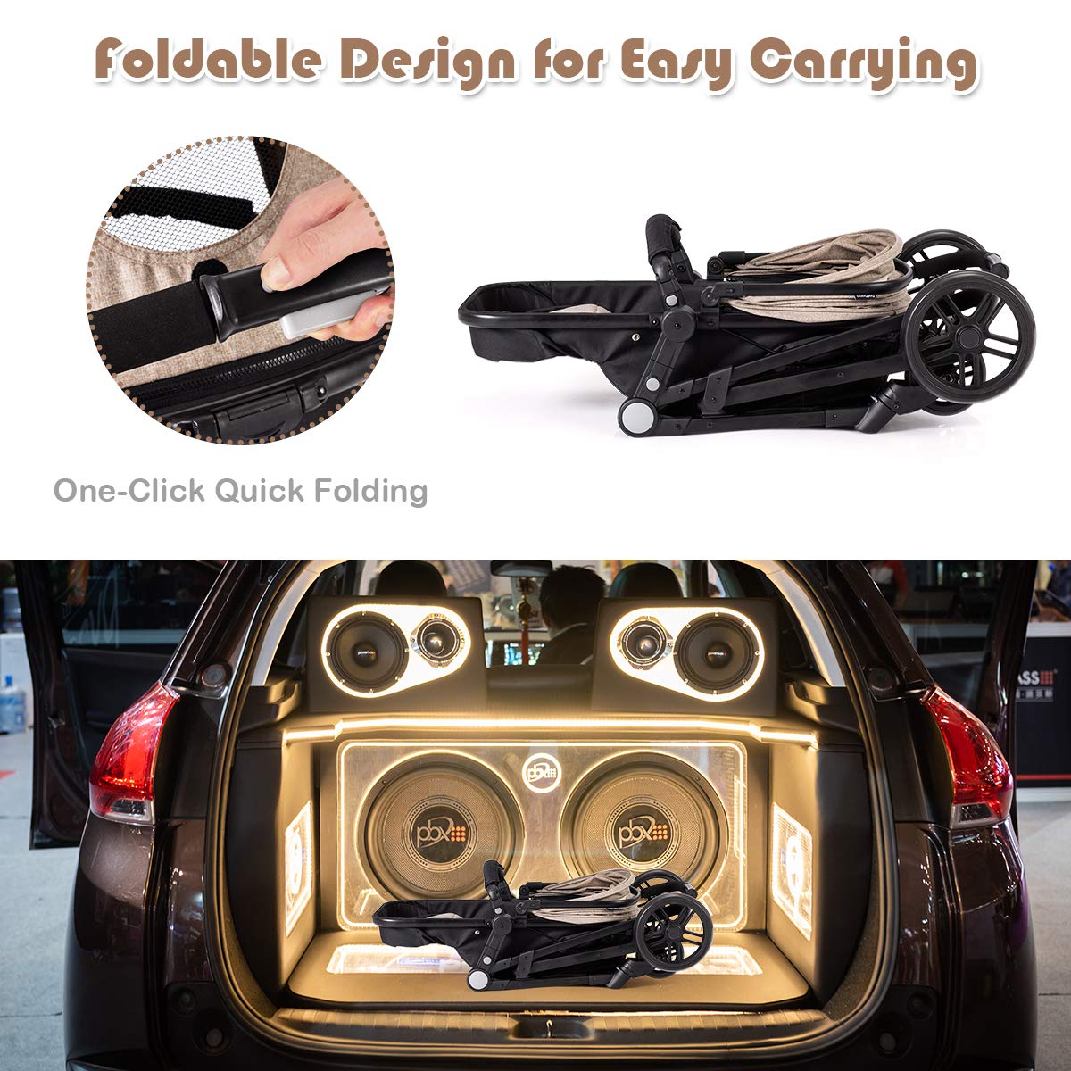 BABY JOY 2-in-1 Convertible Baby Stroller with Bassinet - Light Coffee | Pushchair with Foot Cover, Cup Holder & Large Storage | Suspension Wheels & 5-Point Safety Harness | Perfect for Newborns, Toddlers & Travel