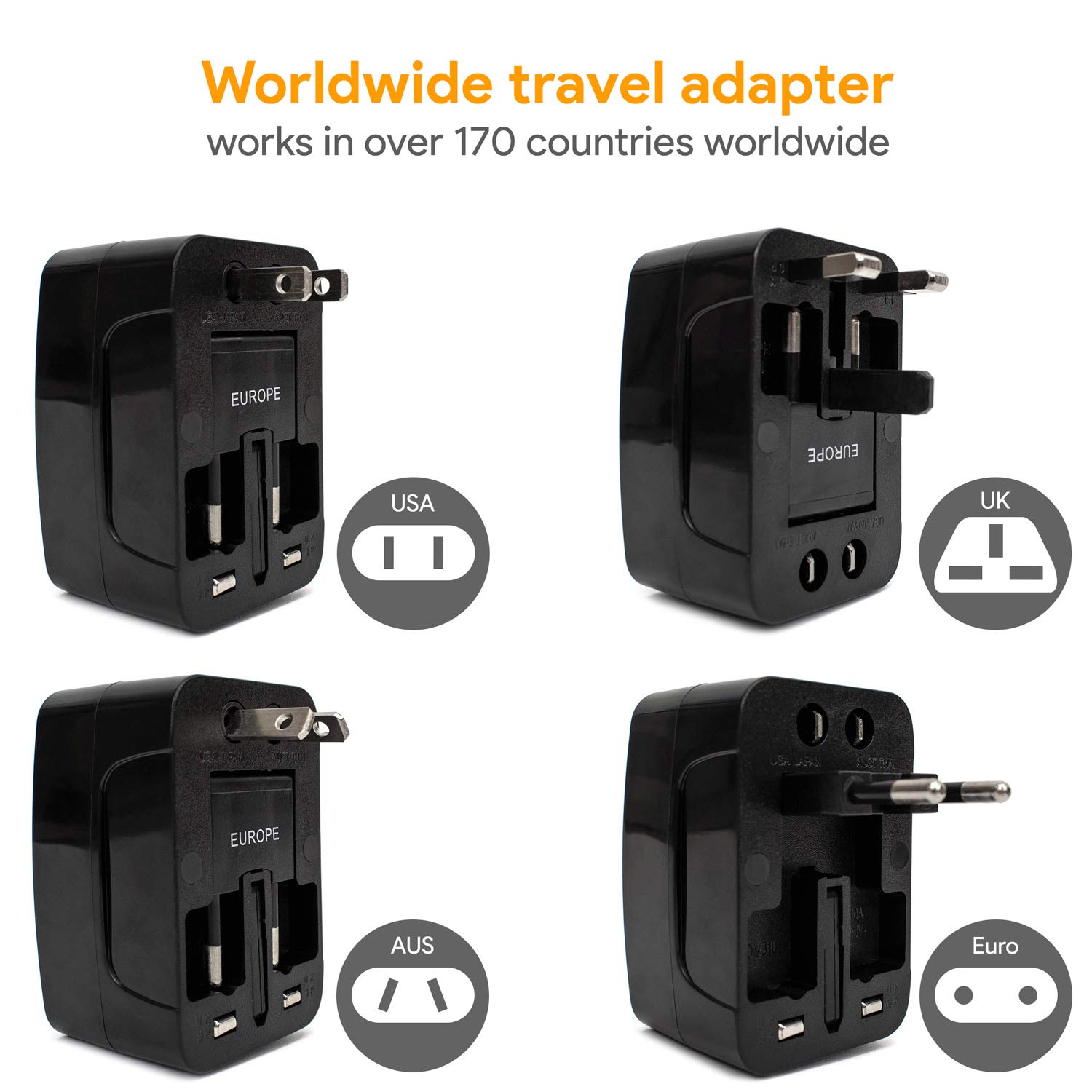 Universal International Travel Adapter with Dual USB Ports - 3-Prong US Plug (White) - Perfect for Business Trips, Vacations & Global Travel Accessories