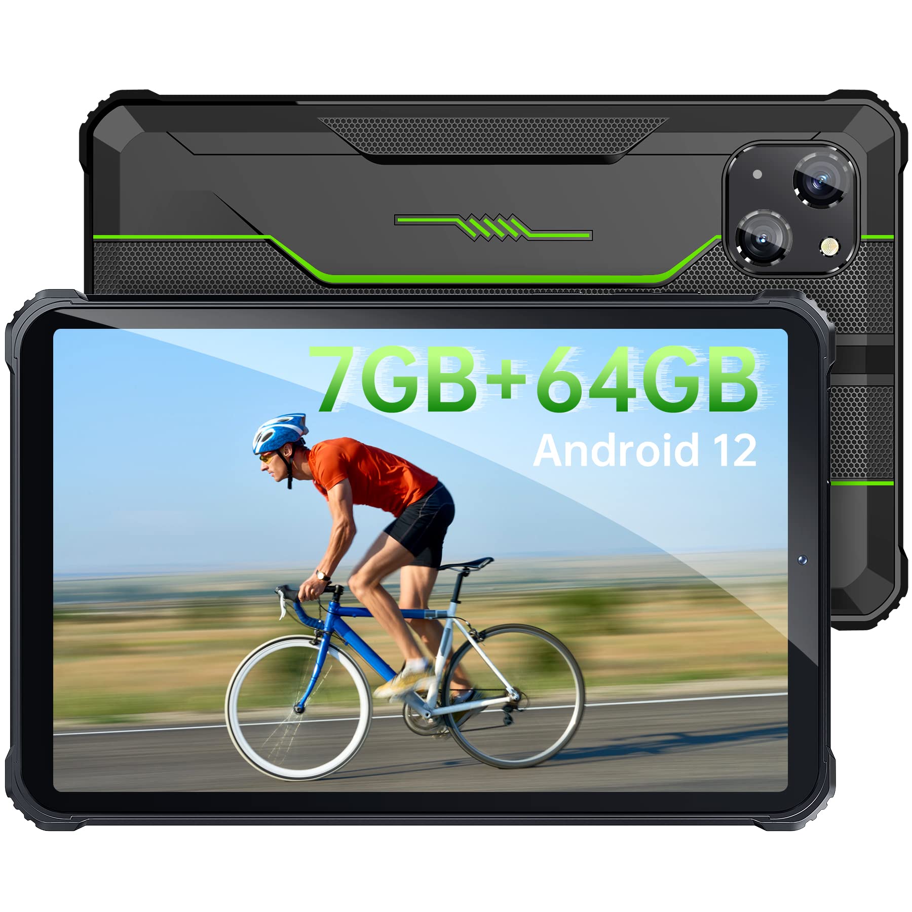 OUKITEL RT3 (2023) 8 Inch Rugged Android Tablet - 7GB RAM 64GB ROM (Expandable to 1TB), 5150mAh Battery, 4G LTE Dual SIM, 5G WiFi, Octa-Core Processor, 16MP Camera - IP68 Waterproof, Bluetooth 5.3, GPS, OTG - Green | Perfect for Outdoor Work, Construction Sites & Harsh Environments