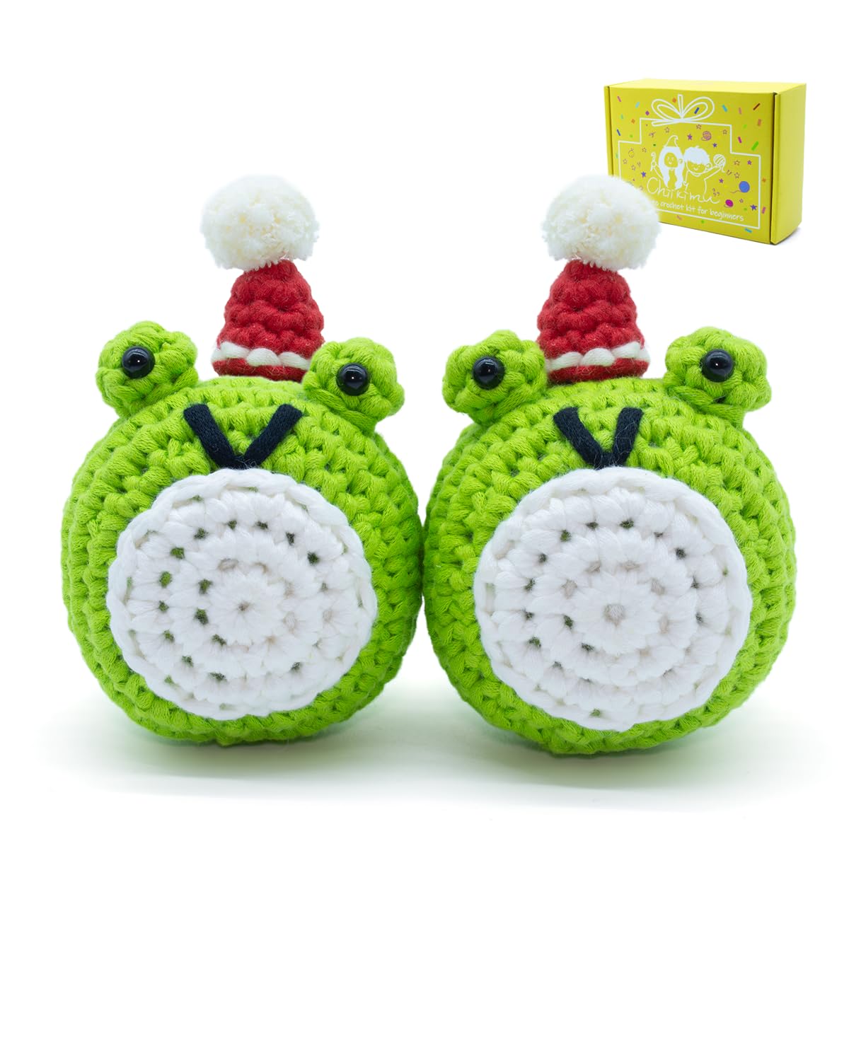 Chiikimu Complete Crochet Starter Kit for Beginners - Learn to Crochet Animals with Frog Brothers & Santa Hat - Includes Step-by-Step Video Tutorial for Adults & Kids - Perfect for DIY Crafts, Holiday Gifts & Relaxing Hobby Time