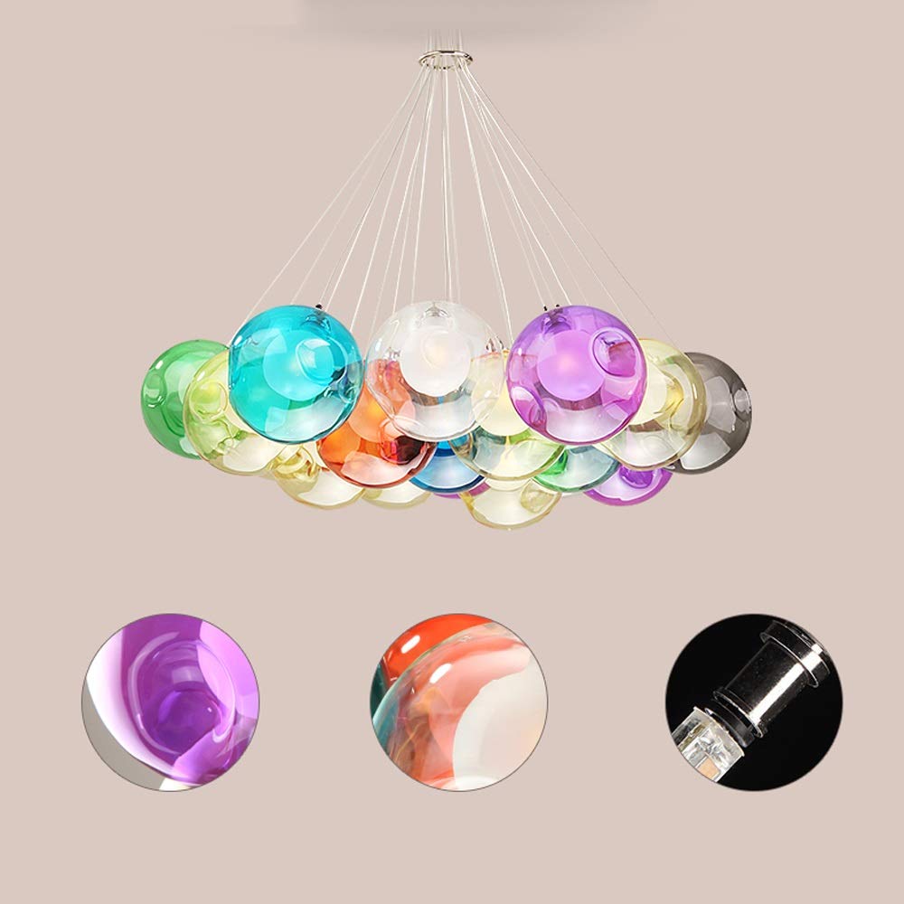 19 Bubbles Modern Glass Ball Chandelier - Multi-Colored LED Pendant Light for Stairs, Bedroom, Kids Room, Restaurant, Living Room & Clothing Store - Elegant Lighting for Home & Commercial Spaces