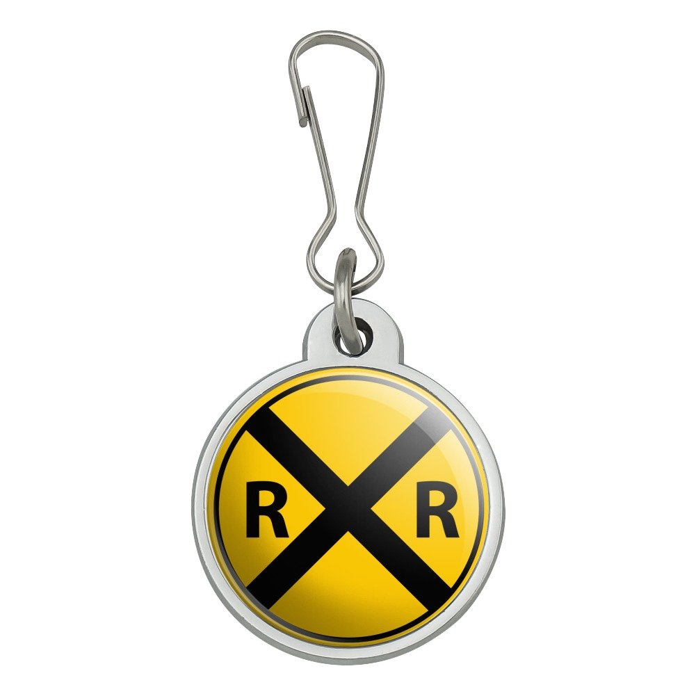 Vintage Railroad Crossing Sign Zipper Pull Charm - Train Themed Handbag, Purse, Luggage & Backpack Accessory for Travel Enthusiasts