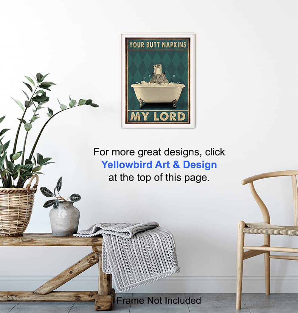 Funny Butt Napkins My Lord Bathroom Wall Art - Cute Modern Hippo Decor for Powder Room & Guest Bath - Unique Restroom Sign & Pictures - Perfect for Home, Office, or Gift