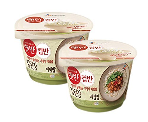 Korean CJ Hetbahn Cupbahn Microwavable Cooked Rice with Soup - 2 Pack (Soybean Paste Bibimbap) | Instant Korean Meal | Quick Lunch & Office Snack | Easy Microwave Ready Convenience Food