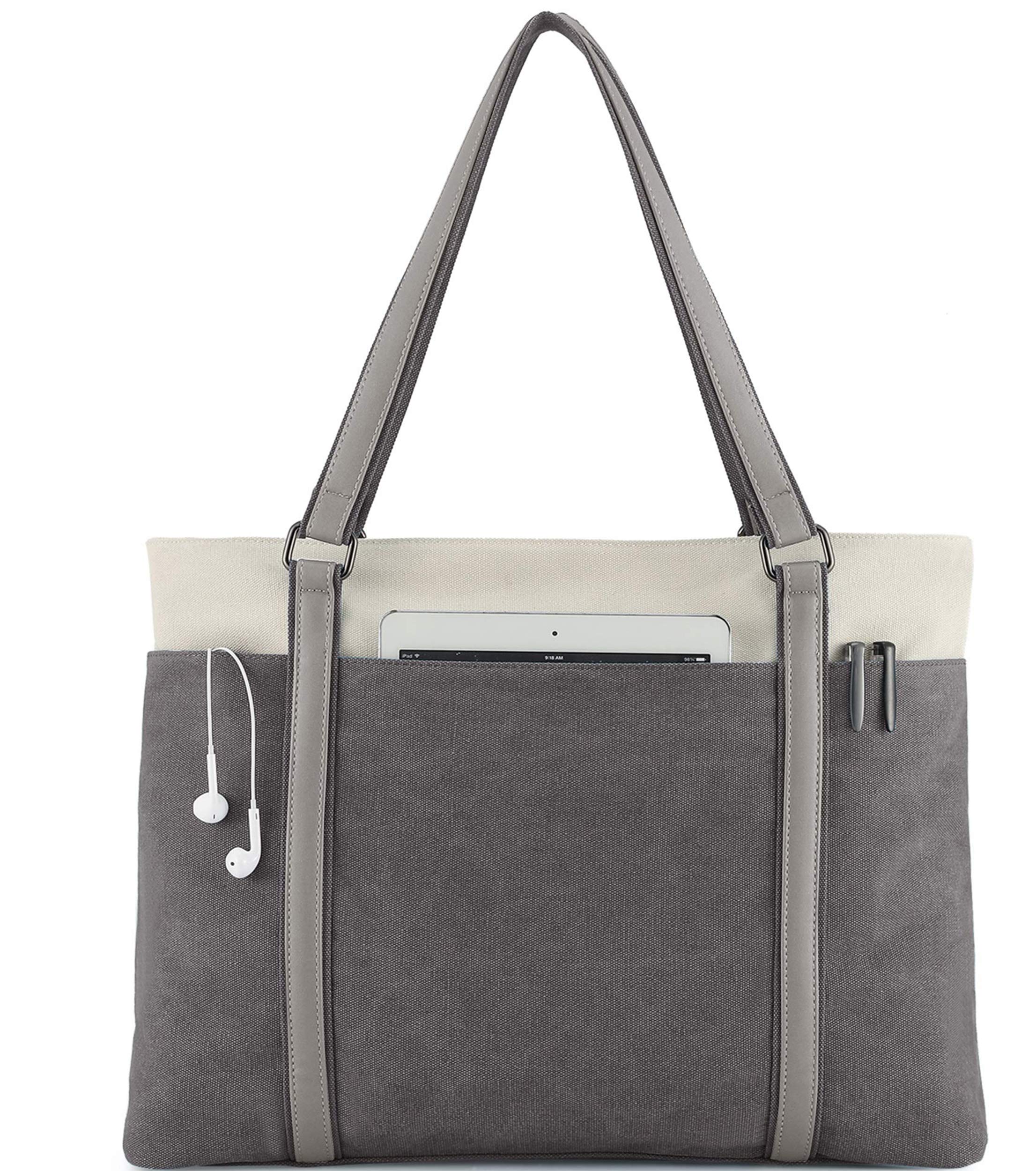 Wearigoo 15.6 Inch Large Canvas Work Tote Bag for Women - Professional Laptop Shoulder Handbag Purse for Office, Commuting & Business Travel