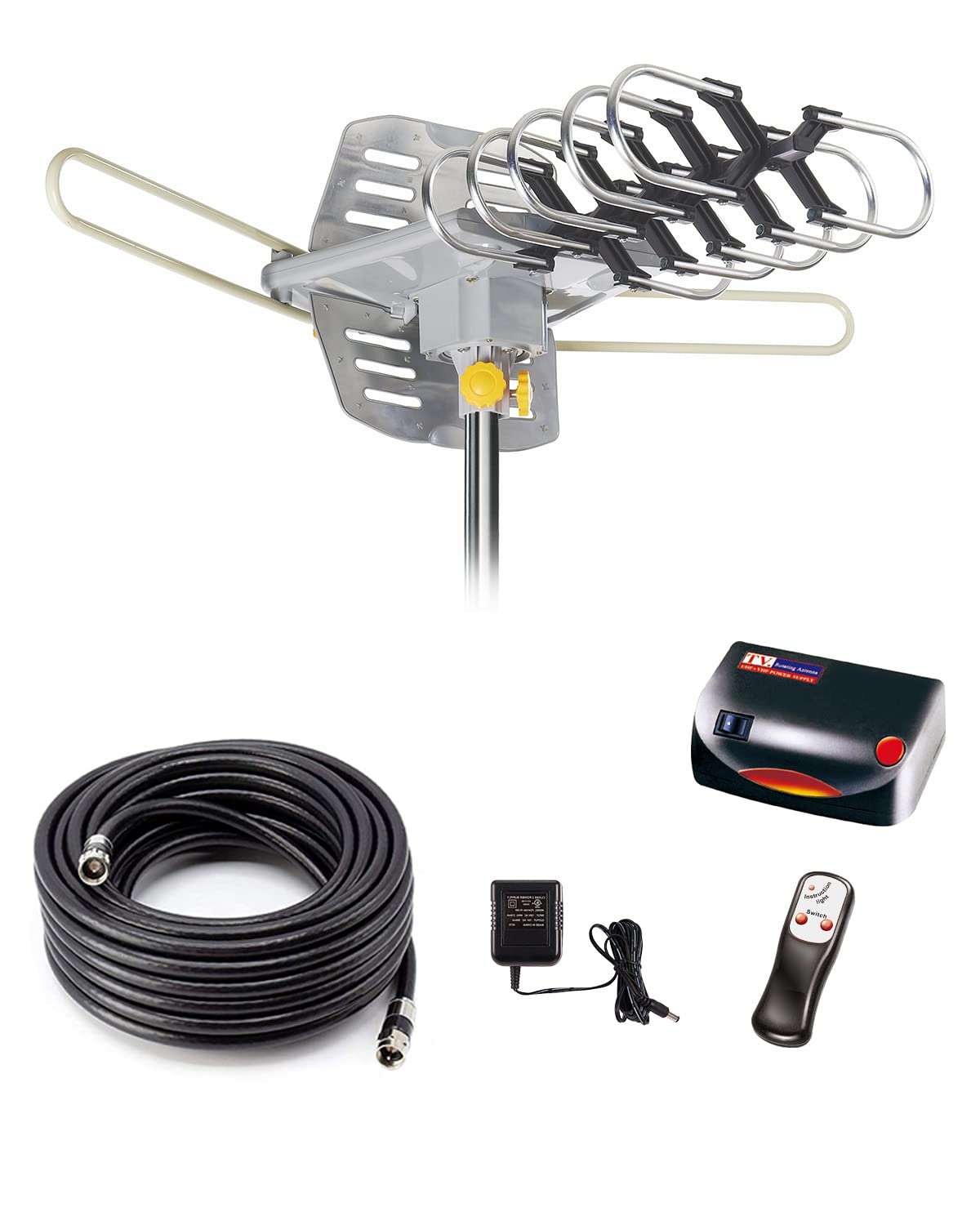 150 Miles Digital Outdoor HD TV Antenna with Motorized 360° Rotation - Wireless Remote Control, 40FT RG6 Coax Cable - Supports UHF/VHF 1080P 4K & 2 TVs | Perfect for Rural Areas, Camping & Home Entertainment