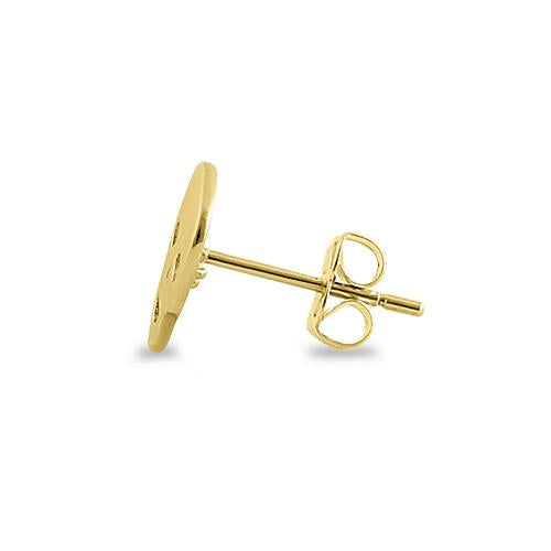 14K Solid Yellow Gold Brushed Skull Stud Earrings with Clear Cubic Zirconia Eyes - Perfect for Halloween, Gothic Fashion, and Punk Style Accessories