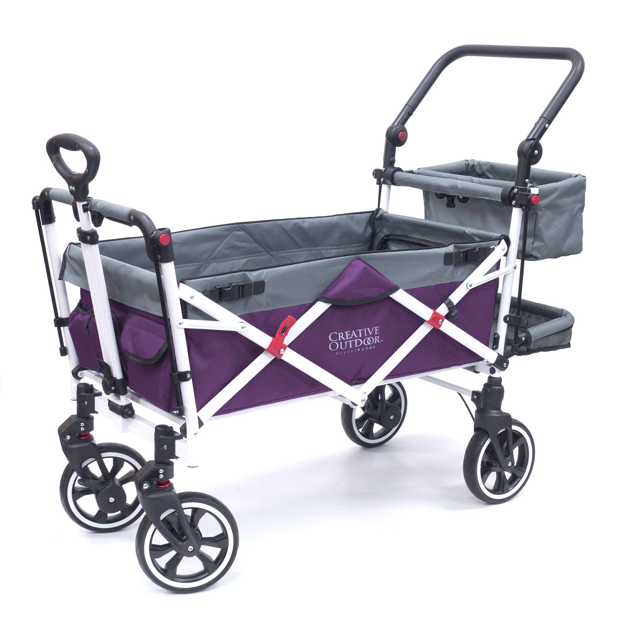 Best Collapsible Outdoor Wagon for Kids - Lightweight Push Pull Stroller with UV Canopy, Foldable Cart for Beach, Park, Garden & Shopping - Purple & Grey Design for Family Outings & Picnics