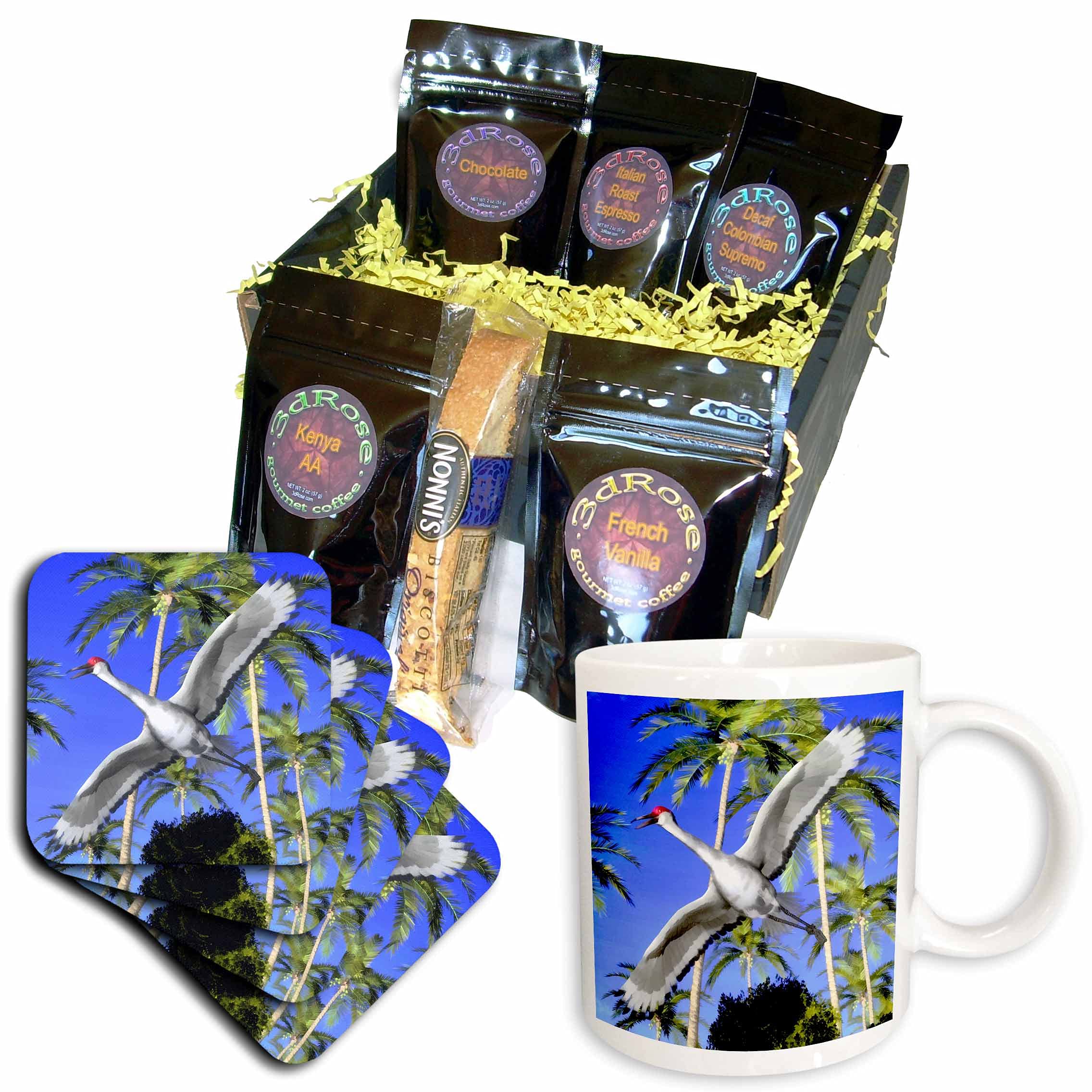3D Rose Sandhill Crane Flying Overhead Coffee Gift Basket - Multicolor Bird Lover Mug Set for Home, Office & Outdoor Picnics