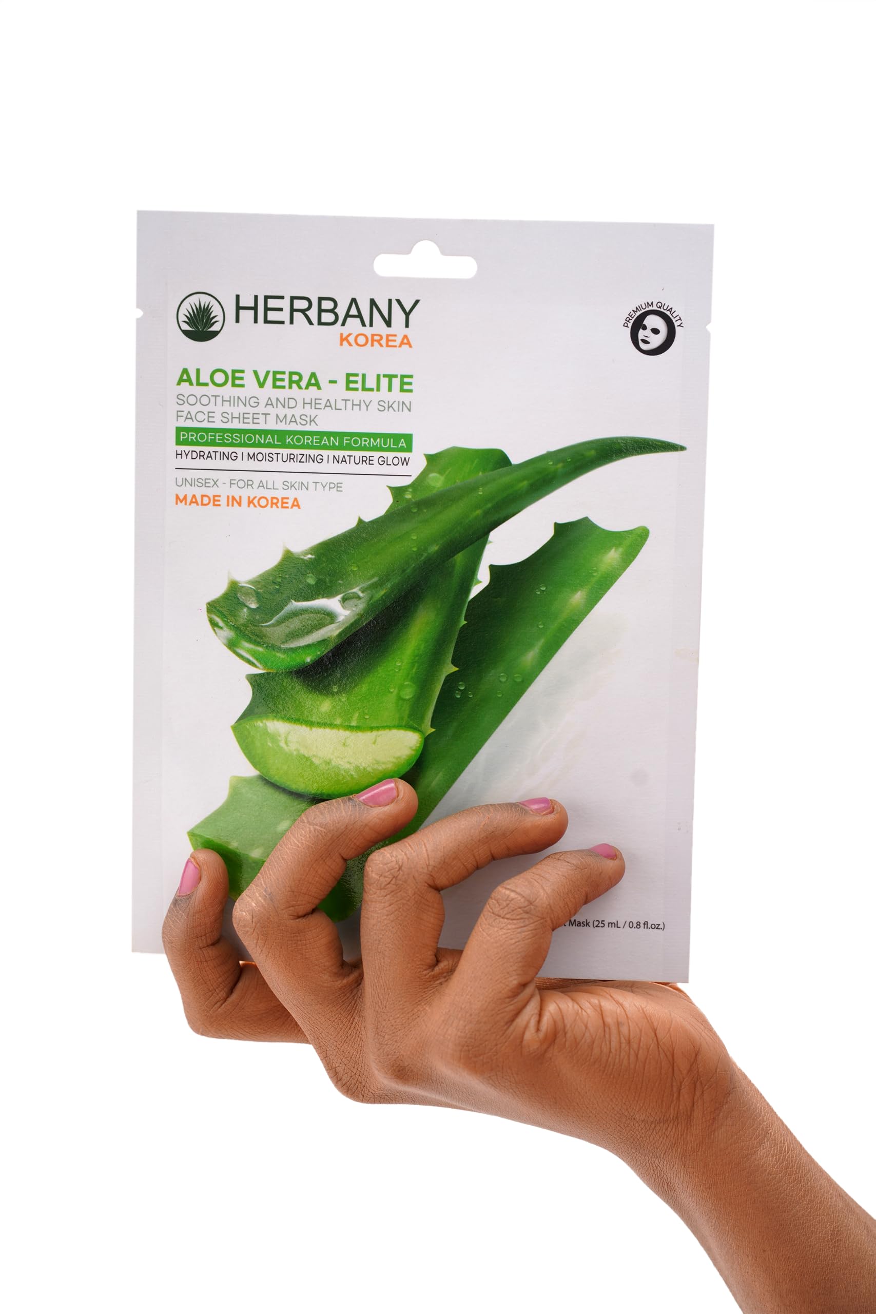 HERBANY KOREA Aloe Vera Face Mask Pack of 5 - Soothing & Hydrating Sheet Mask for Healthy Skin, Korean Skincare for Men & Women - 25ml Each - Perfect for Dry Skin Care & Post-Sun Recovery