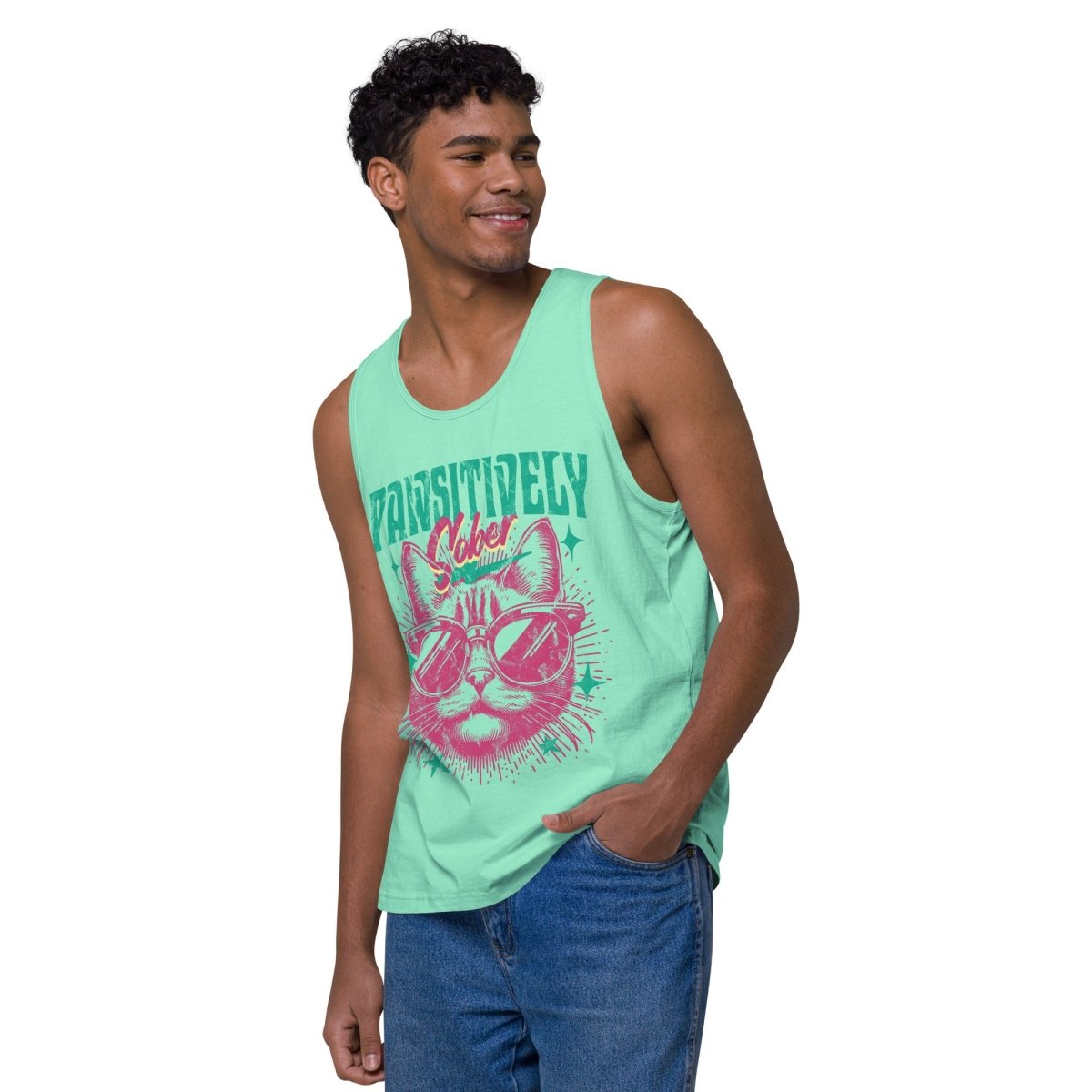 Premium Sobriety Tank Top for Men - Pawsitively Empowered Motivational Workout Shirt | Gym, Running & Recovery Apparel for Sober Lifestyle