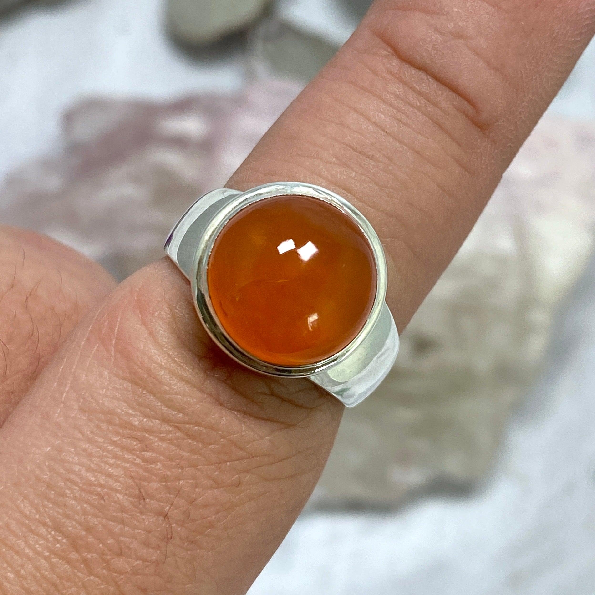 Natural Carnelian Round Cabochon Ring - Size 9 - KRGJ2319 - Perfect for Boho Jewelry, Spiritual Healing & Everyday Fashion Accessories