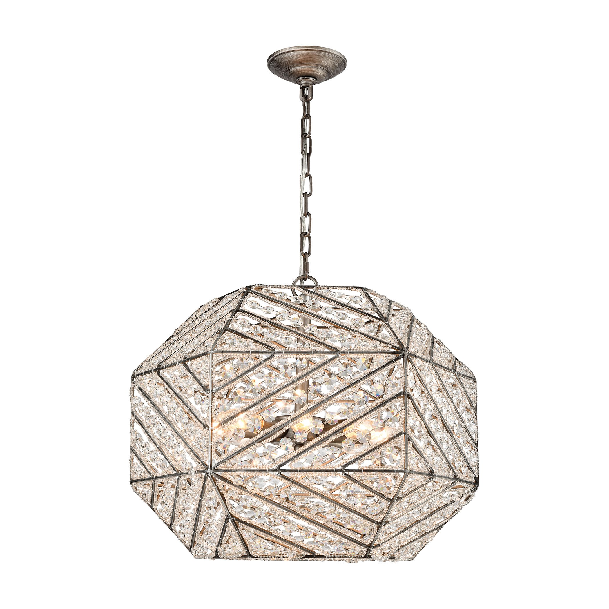 Weathered Zinc 8-Light Chandelier with Clear Crystal Accents - Elegant Dining Room & Entryway Lighting Fixture