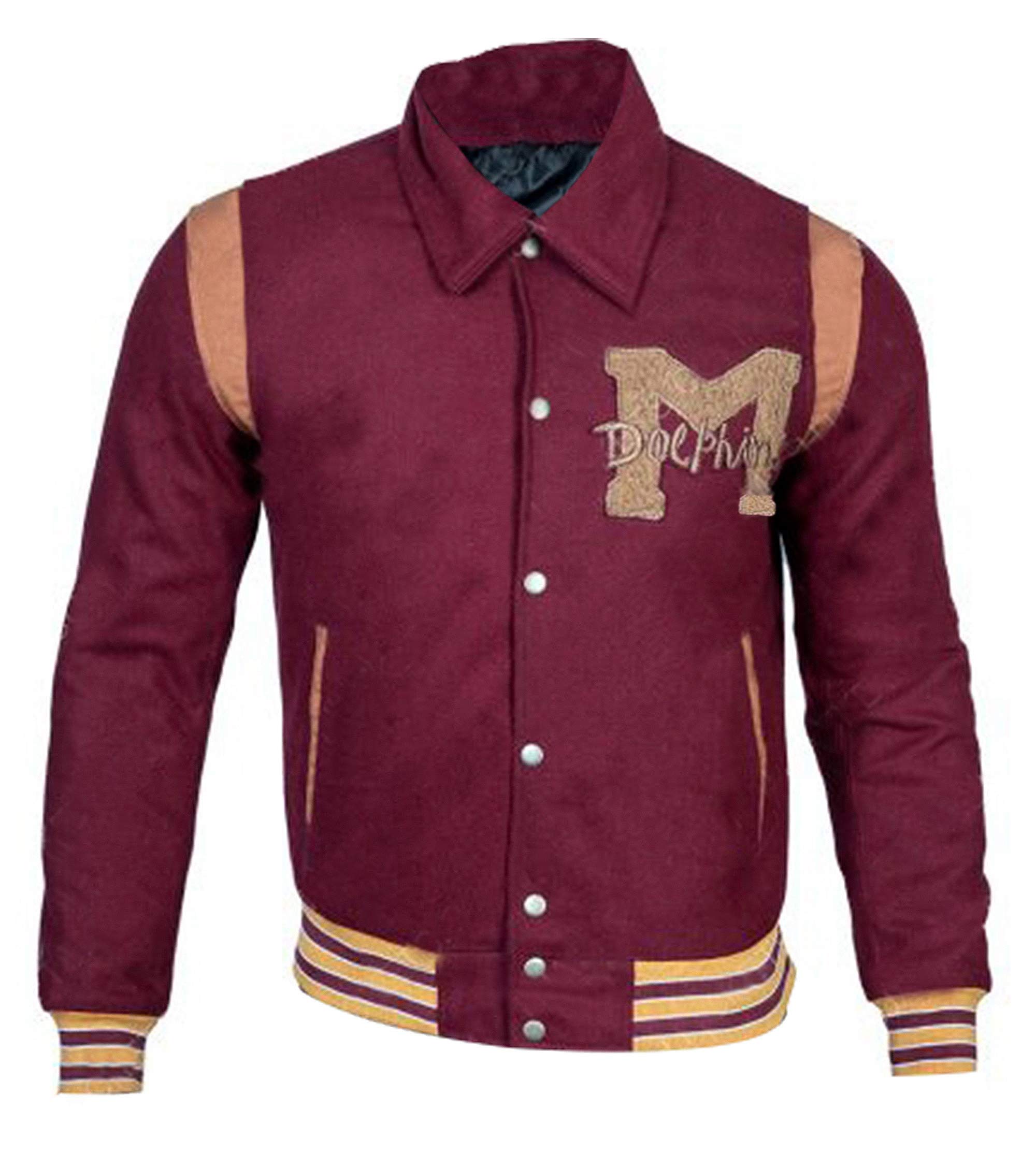 Men's Sex Education Jackson Marchetti Bomber Jacket - Varsity Letterman M Logo Baseball Jacket in Maroon | Stylish Outerwear for Casual Wear, Street Fashion & College Campus Outfits