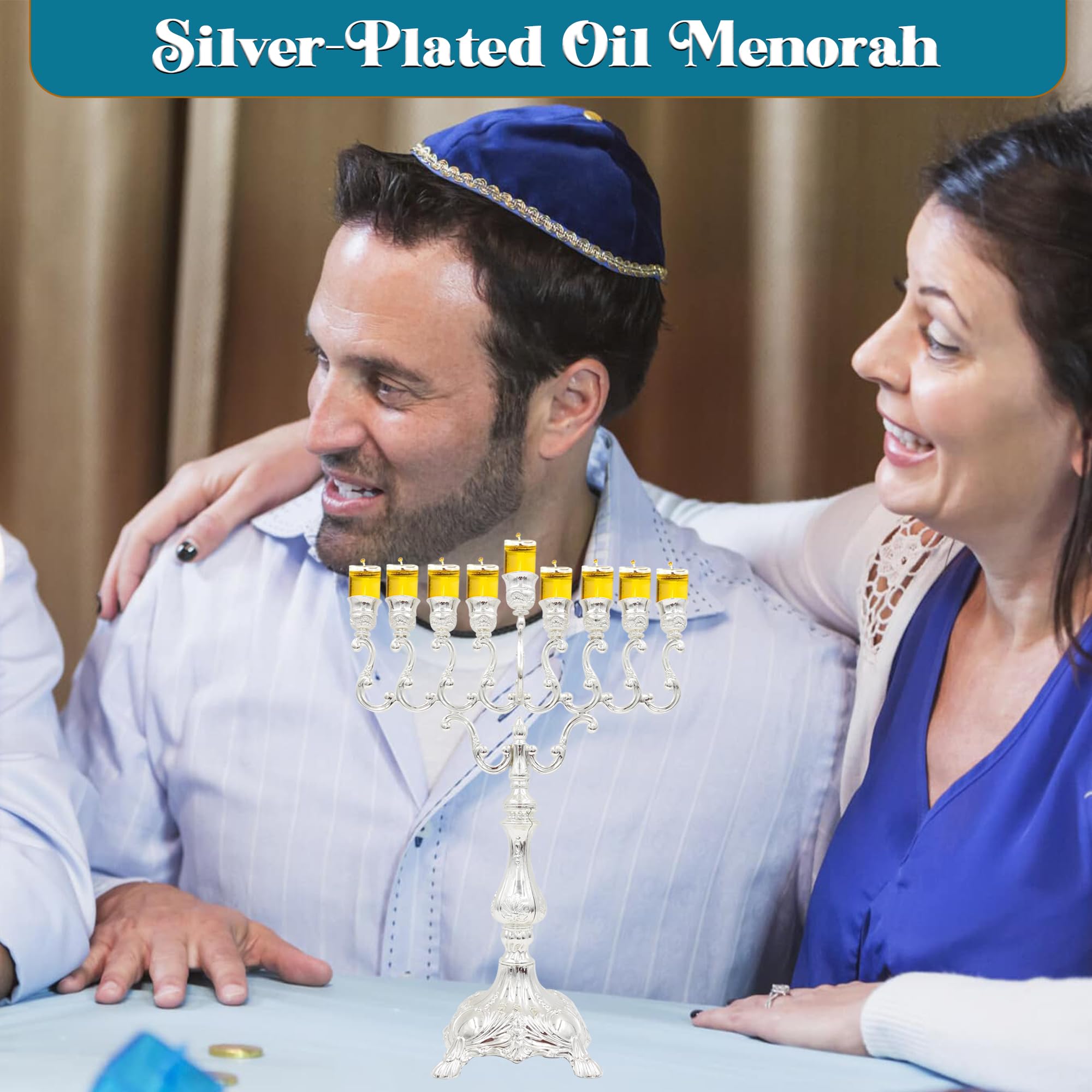 Silver-Plated Chanukah Menorah for Hanukkah - 17.5