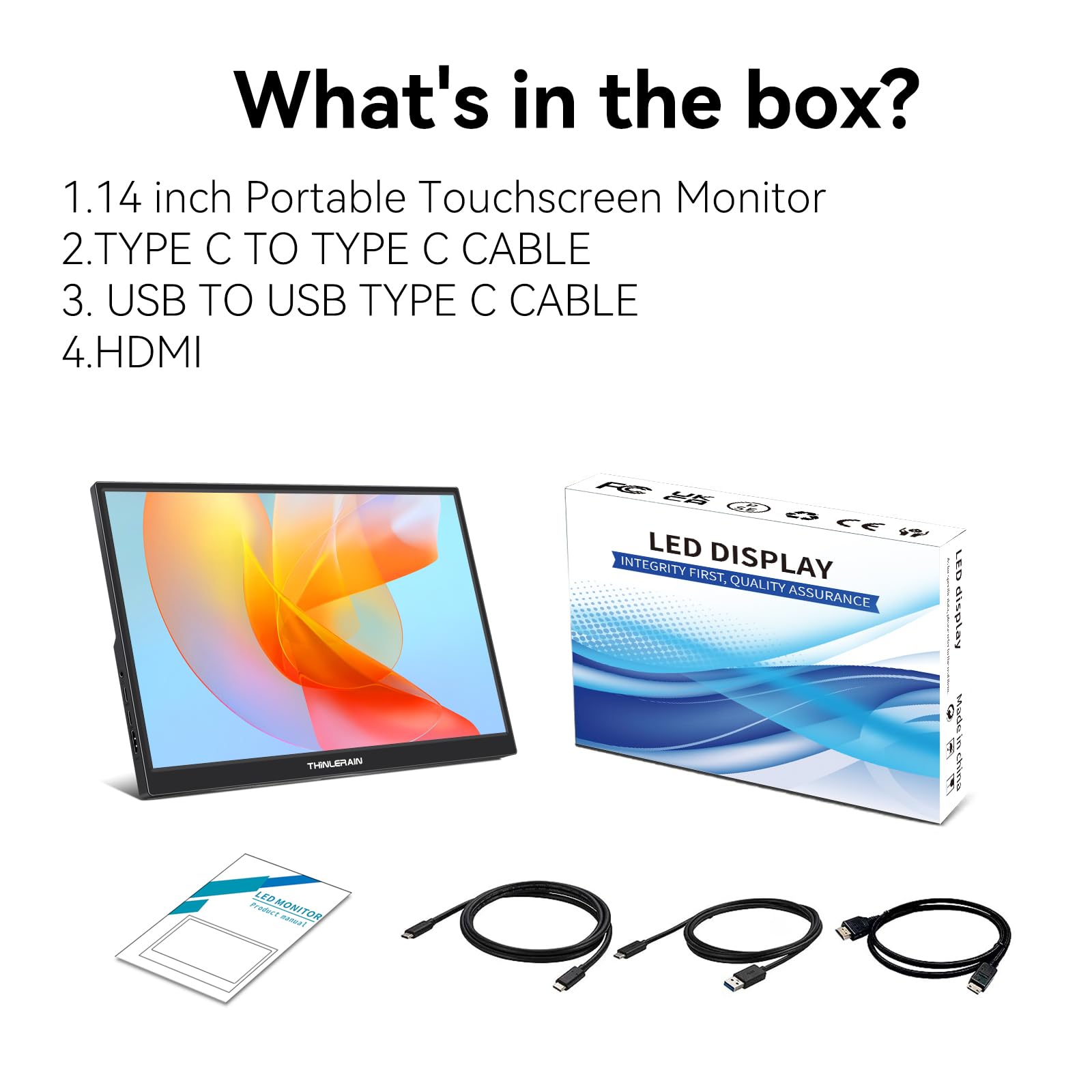 14 Inch 1920x1200 IPS Touchscreen Monitor - Portable USB-C Laptop Display with HDR, Dual Speakers & Built-in Stand | Perfect for Remote Work, Gaming & Travel
