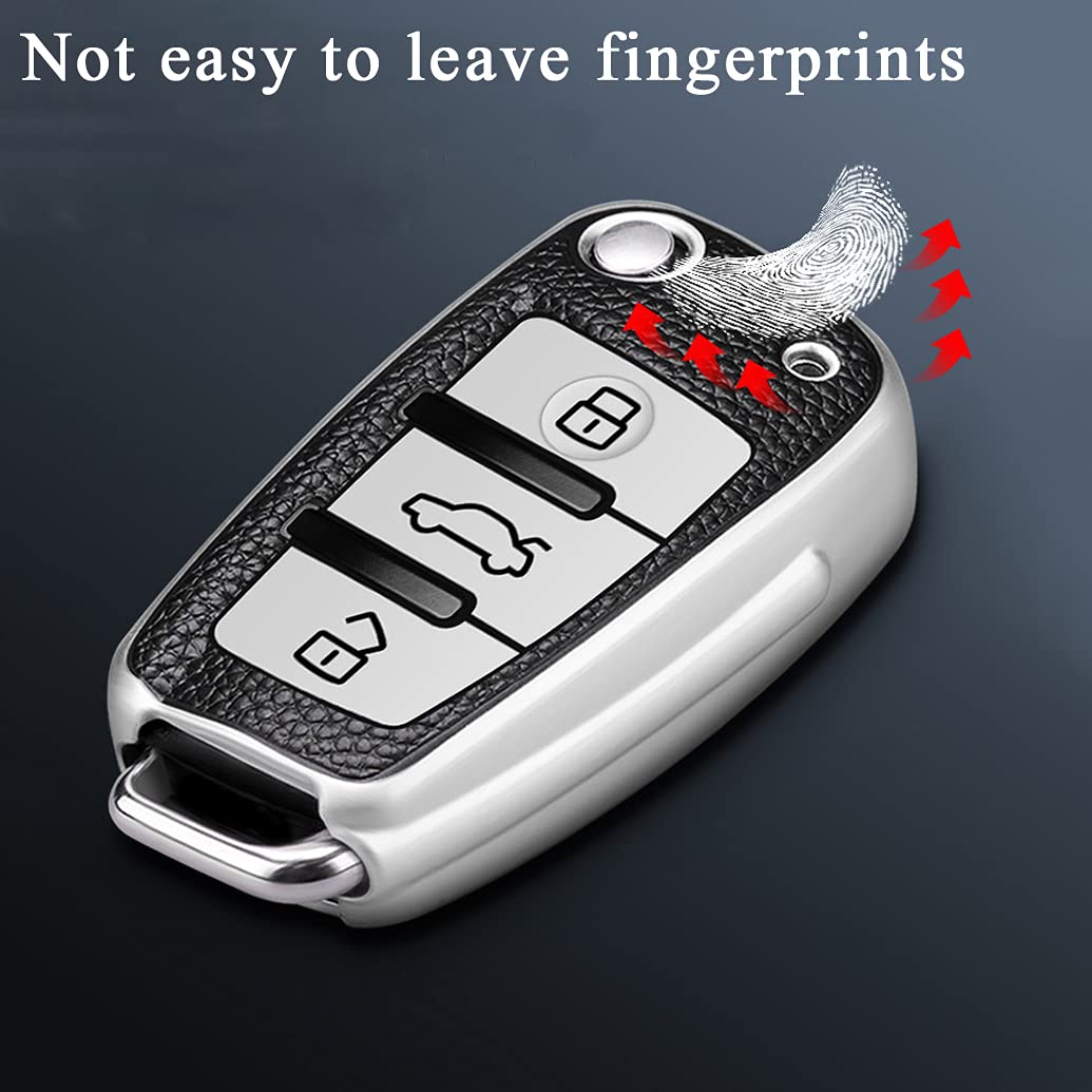 Premium SANRILY Genuine Leather Flip Key Cover for Audi A3 (2017-2018 Models) - Remote Key Fob Protector Case - Perfect for Daily Use, Car Key Protection & Style Enhancement