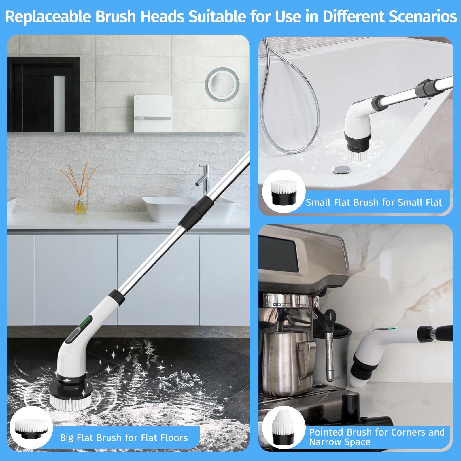 **Cordless Electric Spin Scrubber with 7 Replaceable Brush Heads – 2 Adjustable Speeds & Detachable Handle for Deep Cleaning Floors, Bathroom, Tub, Tile & Shower – Perfect for Home, Kitchen, and Outdoor Use**