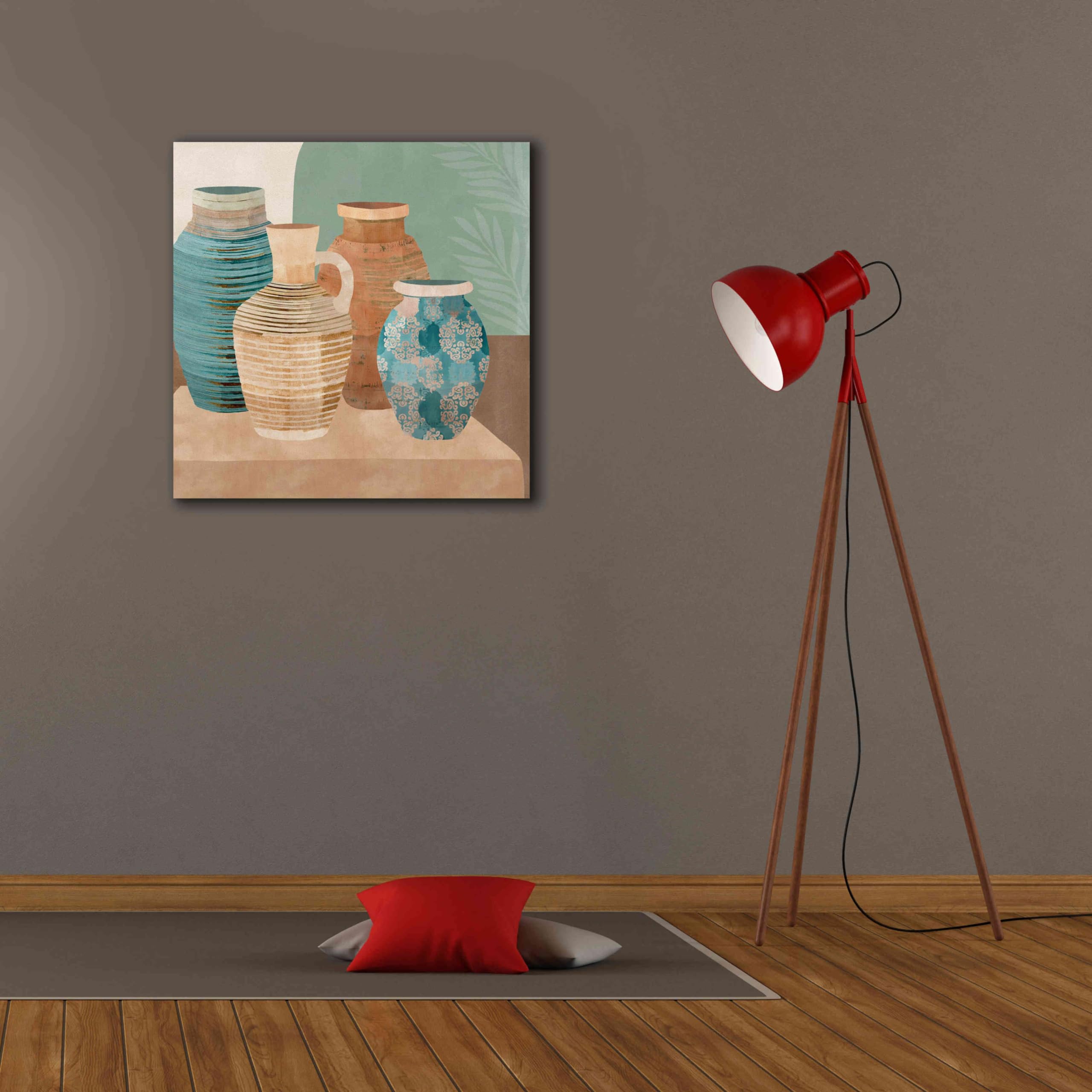 Flora Kouta Earthenware Pots I Giclee Canvas Wall Art Print - 26x26 Inches Modern Home Decor for Living Room, Bedroom & Office