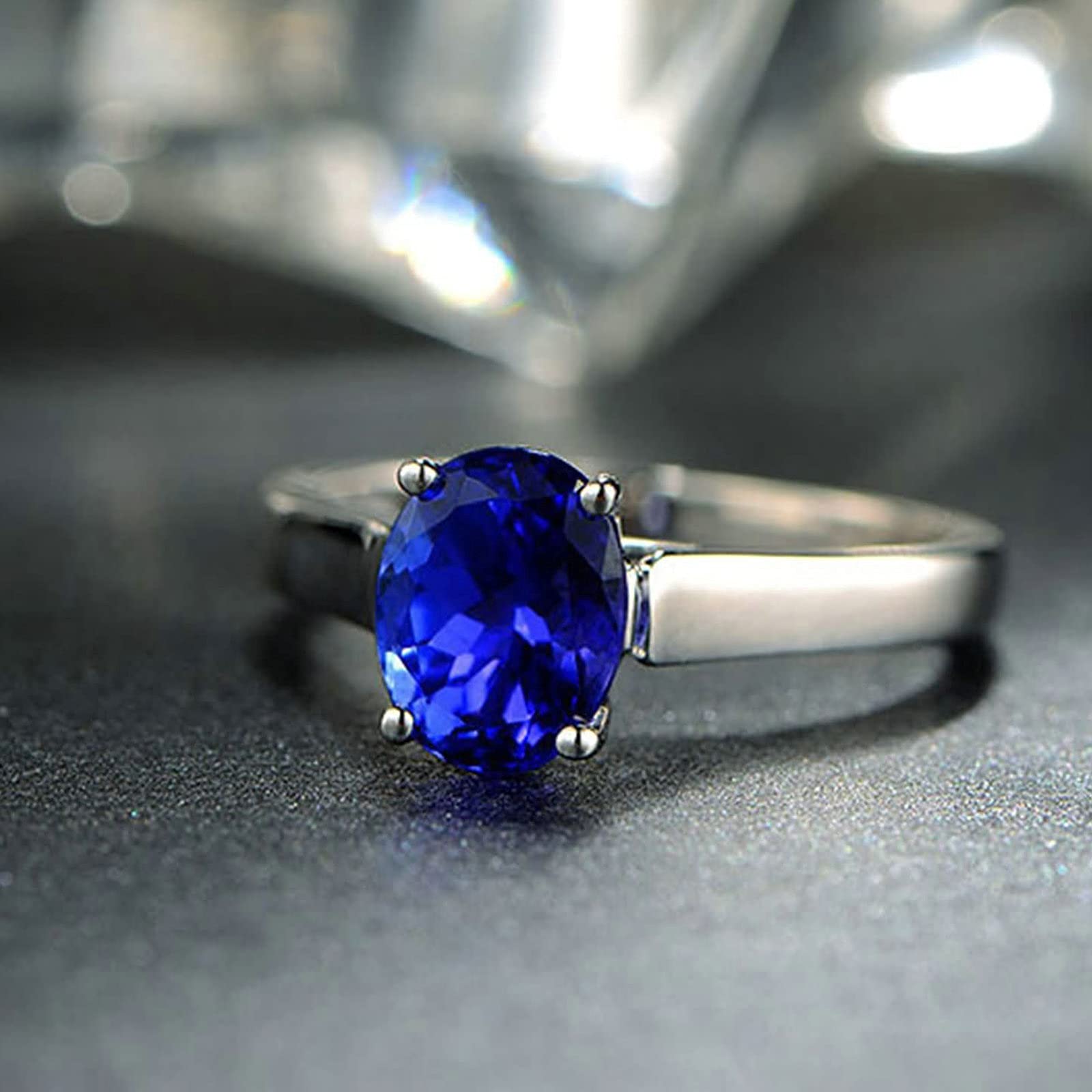 Gualiy Sterling Silver Wedding Ring for Women - Single Oval Blue Cubic Zirconia Engagement Band, Size 4-11 | Perfect for Bridal, Anniversary & Special Occasions