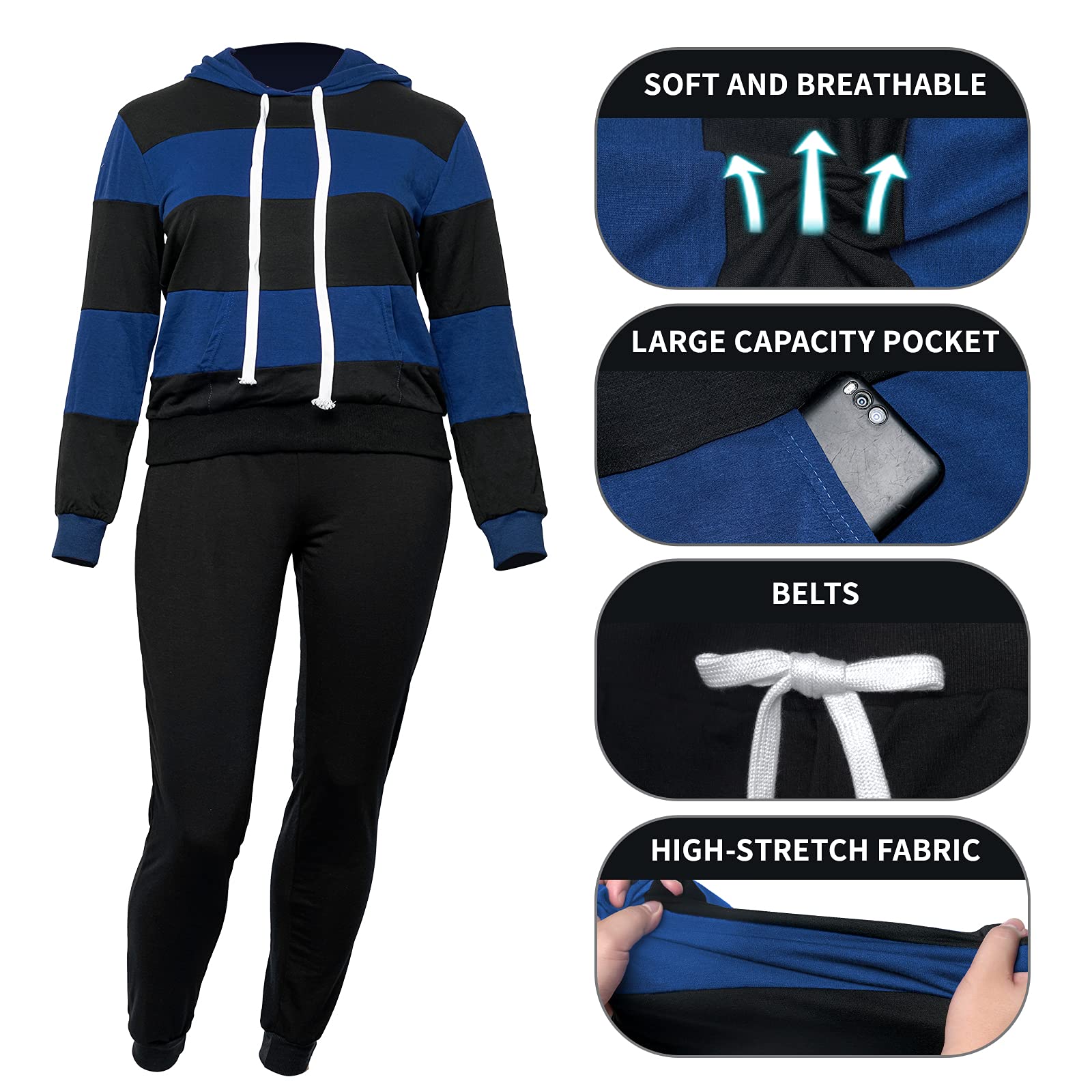 AOMONI Women's 2-Piece Casual Hooded Jogging Suit Set - Long Sleeve Drawstring Tracksuit for Running, Gym, Lounge & Streetwear Fashion