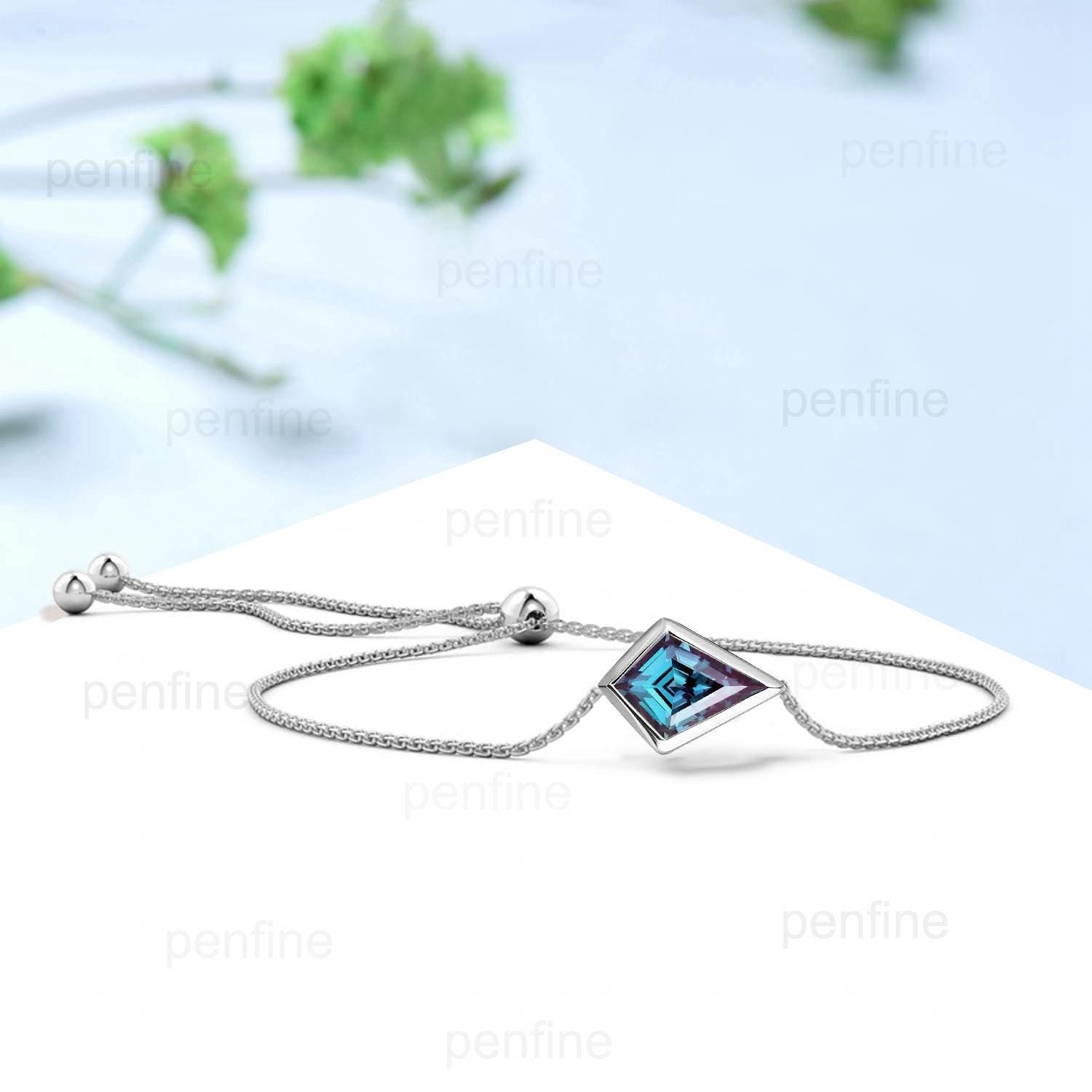 Bezel Set Kite Cut Alexandrite Bracelet - Minimalist Dainty Vintage Stackable Bracelet for Women | Art Deco Anniversary Gift | Perfect for Everyday Wear, Special Occasions & Layering