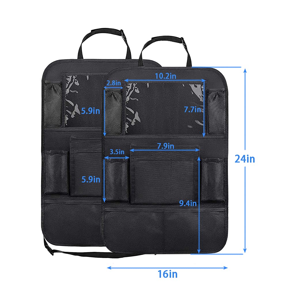 Car Backseat Organizer with 10-Inch Tablet Holder - 10-Pocket Kick Mats for Road Trips, Kids Snacks & Toys (2-Pack) | Perfect for Family Travel, Toddler Entertainment & Vehicle Organization