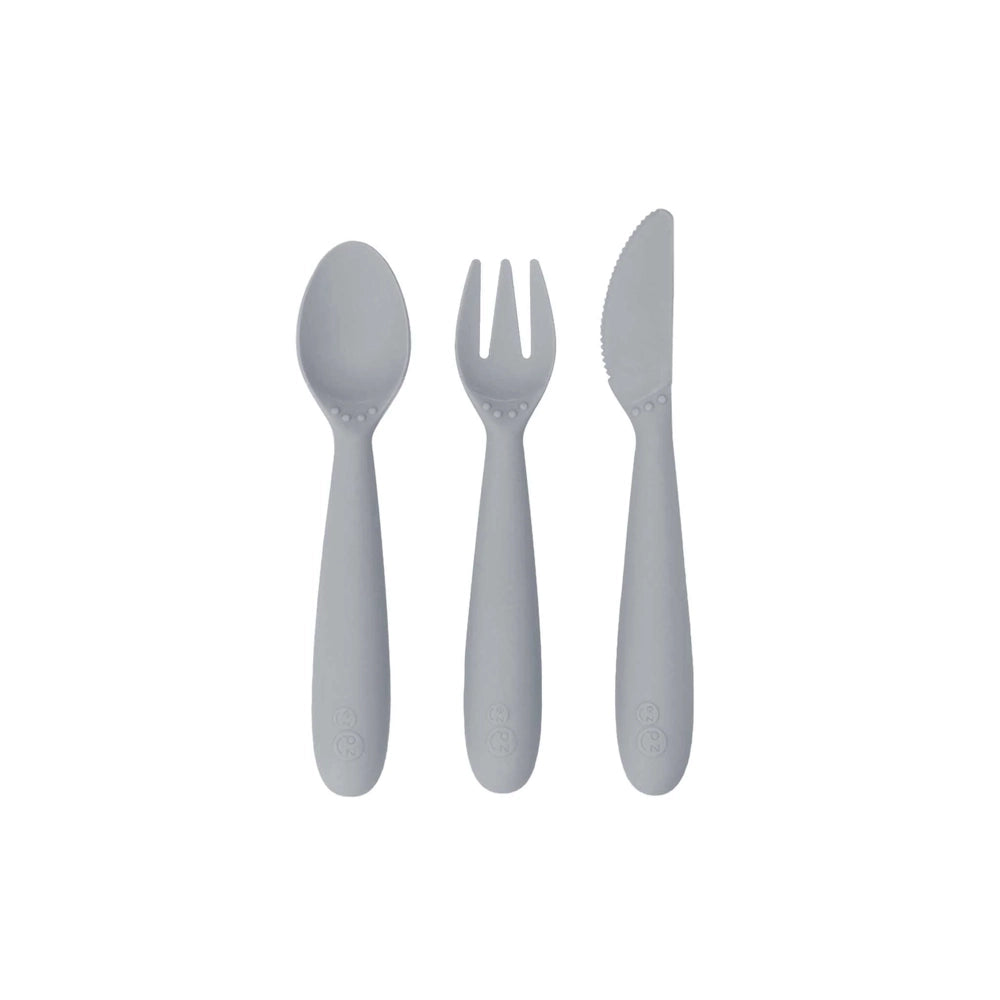 EzPz Happy Utensils Set - Premium Pewter Silverware for Kids - Perfect for Family Dinners, Parties & Special Occasions