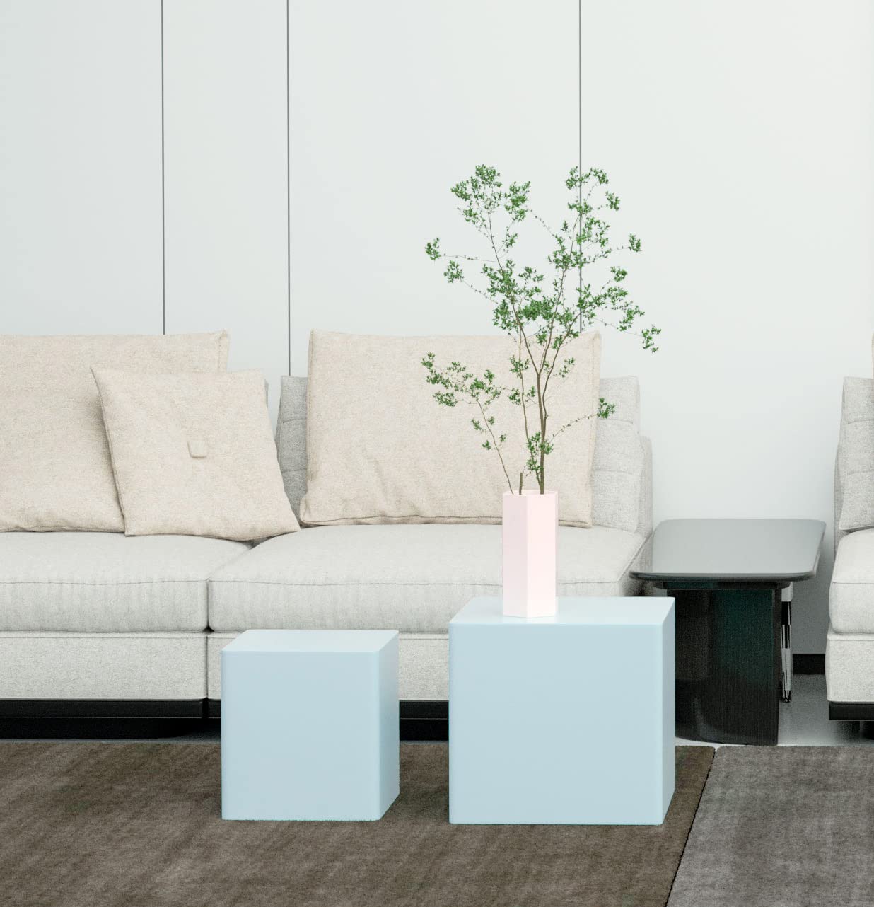 Modern Nesting Table Set of 2 - Light Blue MDF Coffee & Side Tables for Living Room, Office, Bedroom - 15.75