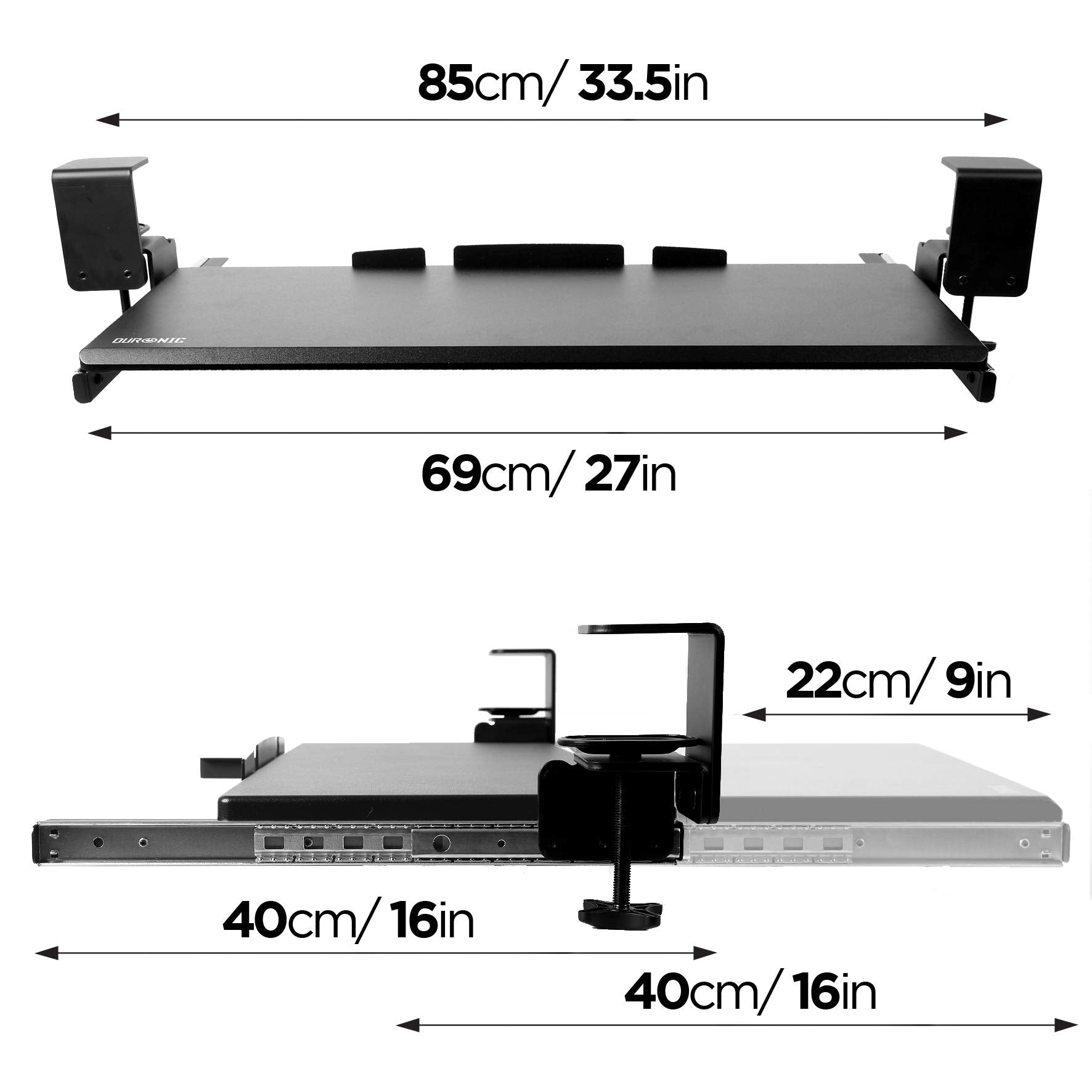 Duronic DKTPX1 Ergonomic Keyboard Tray Under Desk - Adjustable Pull Out Drawer for Keyboard & Mouse, Improves Posture - Perfect for Home Office, Gaming Setup & Workspace Organization