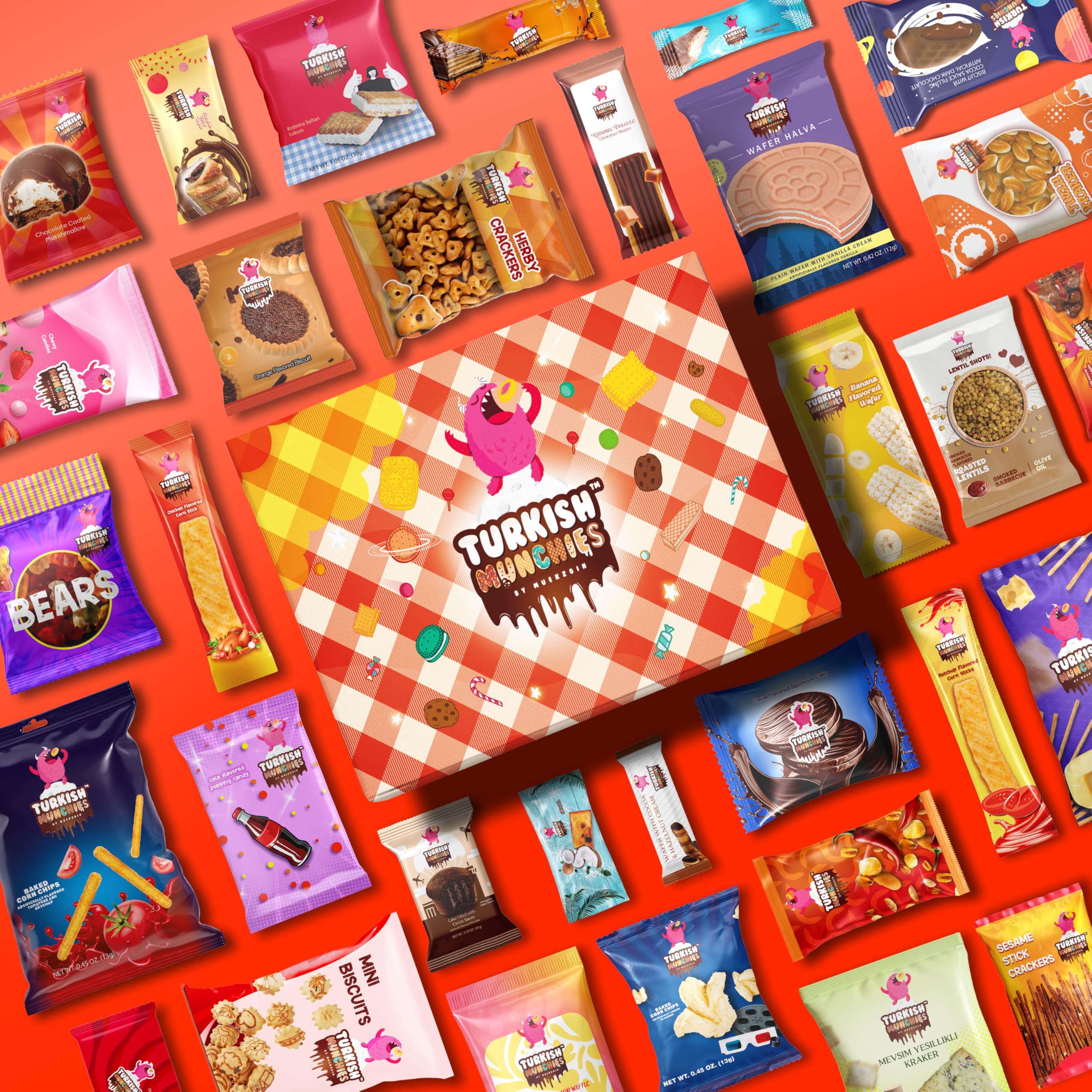 Premium International Snack Box - 32 Full-Size Exotic Snacks from Turkey & Worldwide | Unique Gourmet Candy Gift Set for Foodies | Perfect for Office Snacking, Birthday Gifts & Cultural Food Exploration
