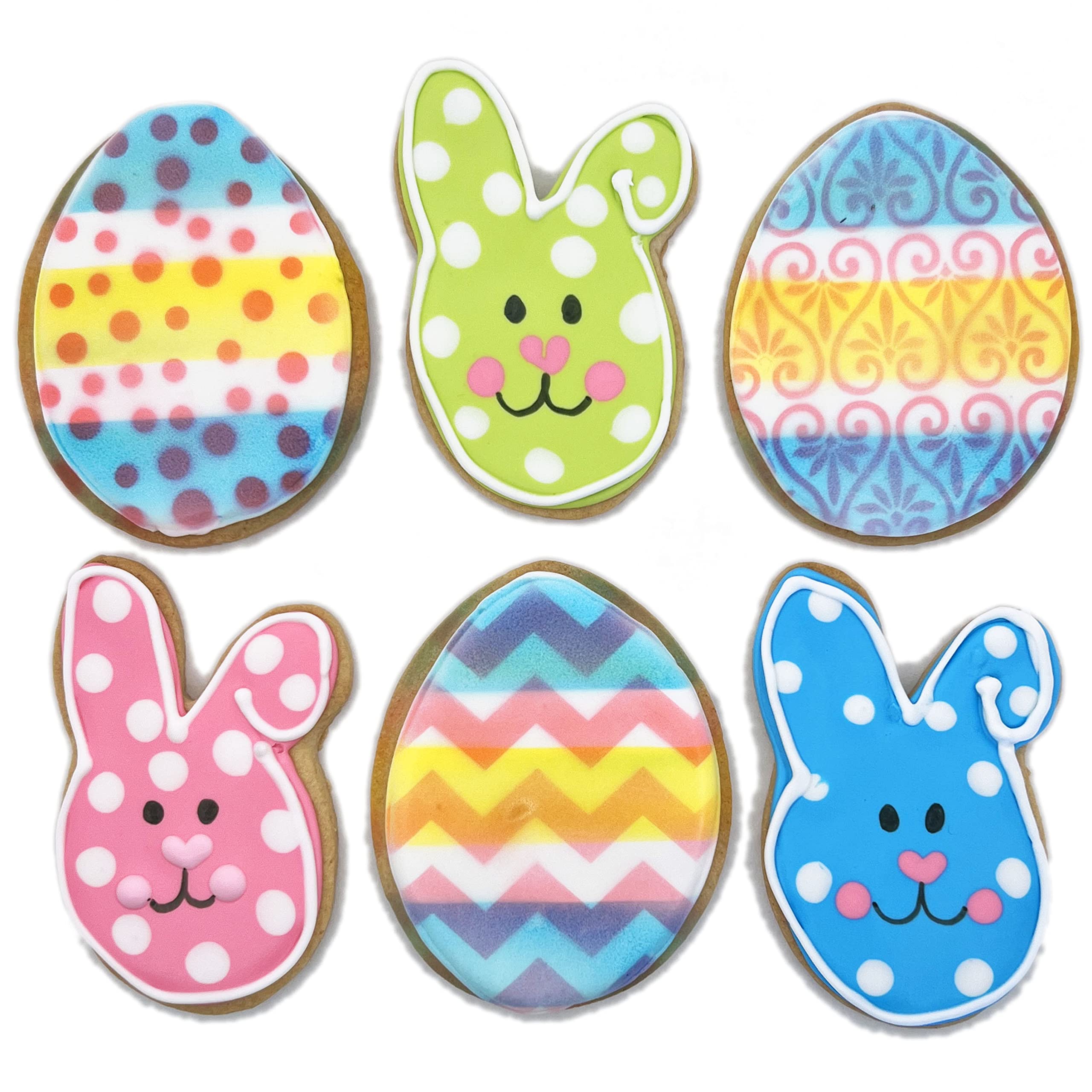 Easter Bunny and Egg Cookies - 6 Decorated Shortbread Bunnies & Eggs Individually Wrapped with Bow | Perfect for Easter Gifts, Party Favors & Holiday Treats by BakersDozenToGo